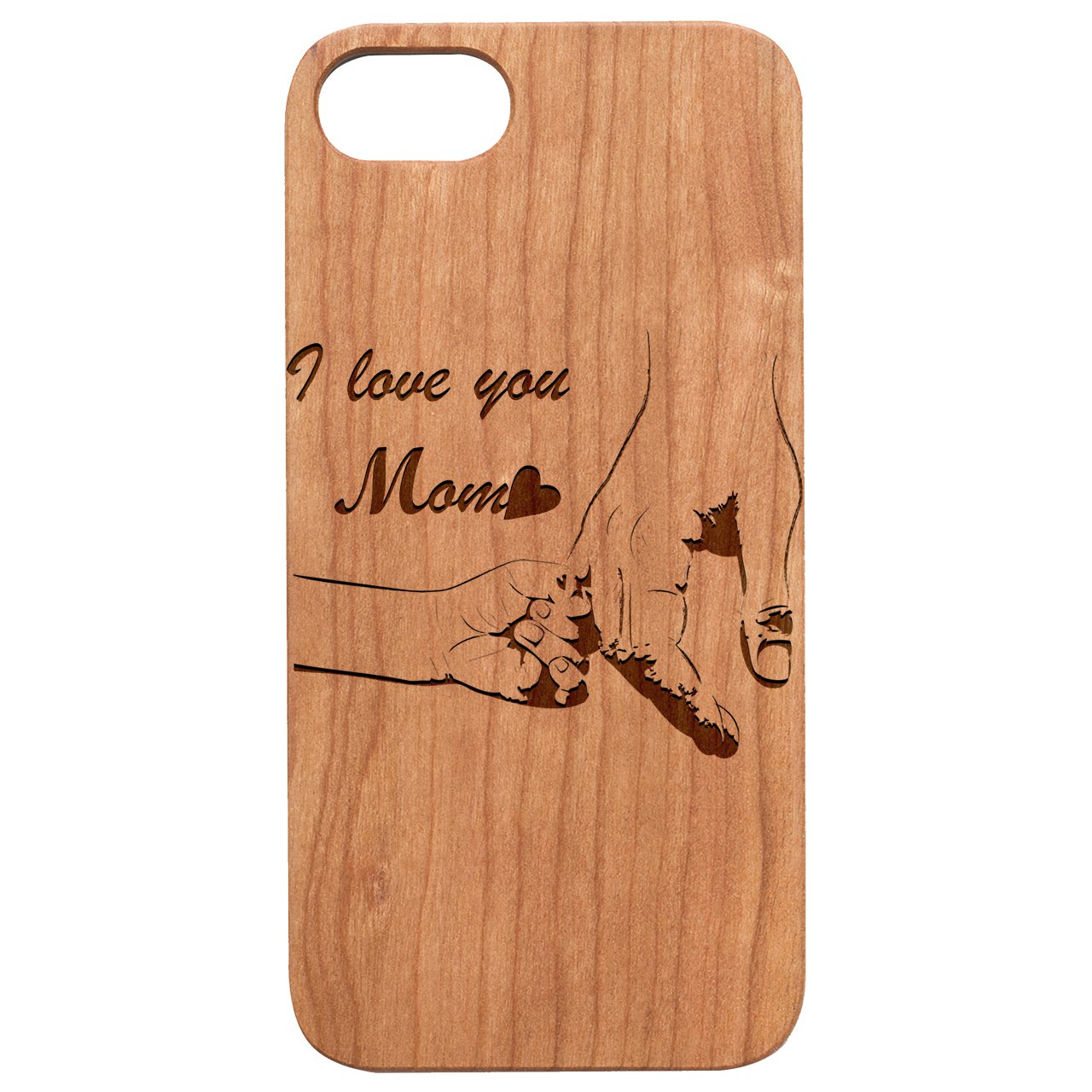 Engraved wooden phone case designed for iPhone and Samsung, showcasing unique patterns and durable materials.