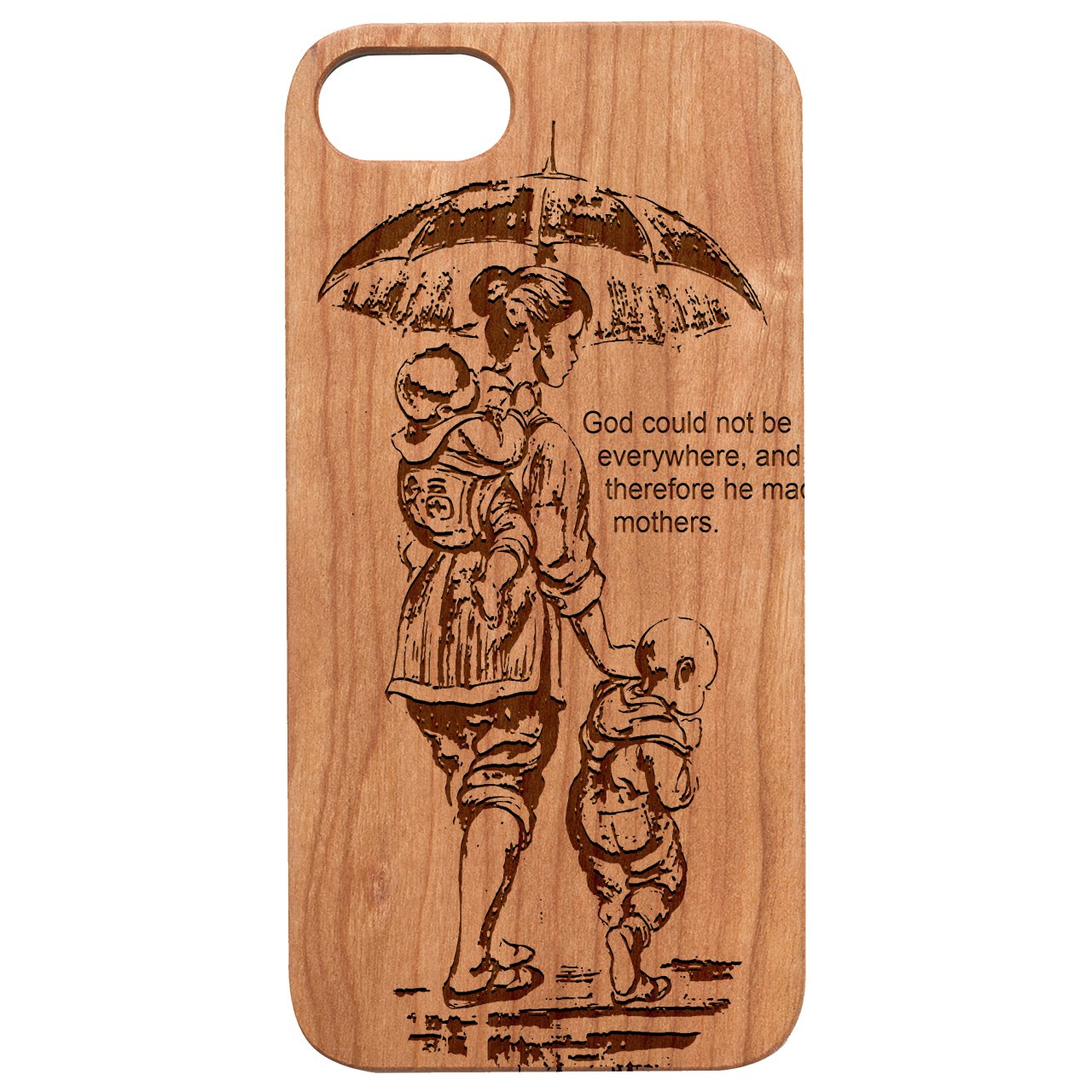 Mother's Day 3 Engraved wooden phone case featuring intricate designs, suitable for iPhone and Samsung models, showcasing natural wood finish.