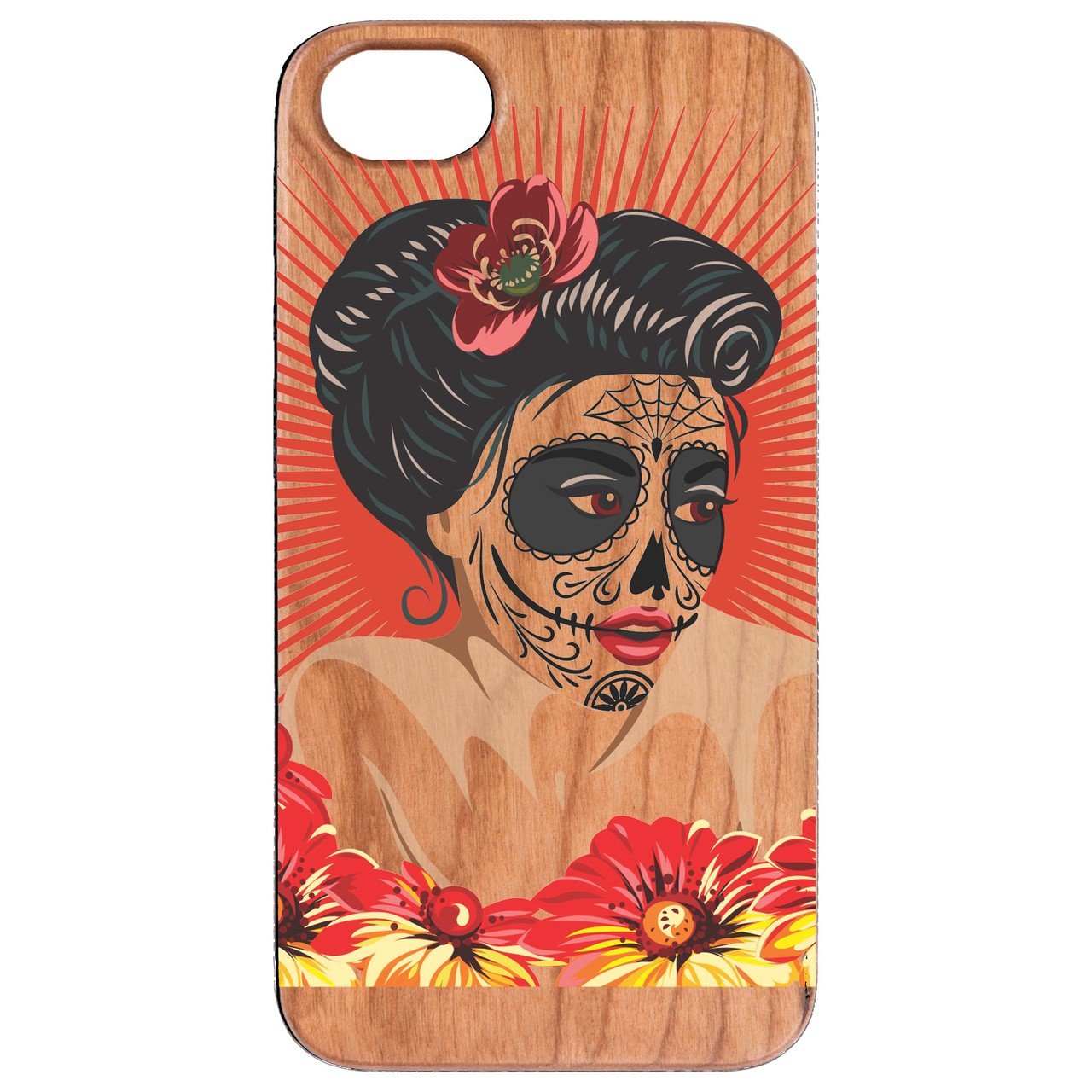 Mrs Dead UV Color Printed phone case showcasing unique wooden craftsmanship and vibrant designs.