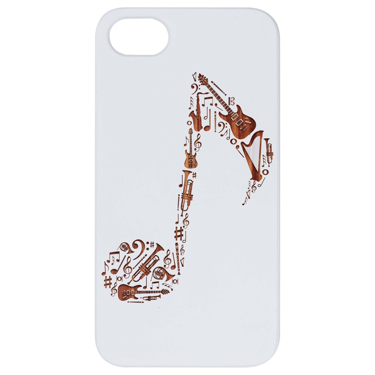 Music Note Engraved wooden phone case showcasing unique design and durable construction.