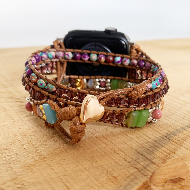 Natural Paraffin Thread Multi-layer Hand-woven Strap showcasing its bohemian design and natural materials.