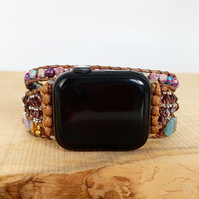 Natural Paraffin Thread Multi-layer Hand-woven Strap showcasing its bohemian design and natural materials.