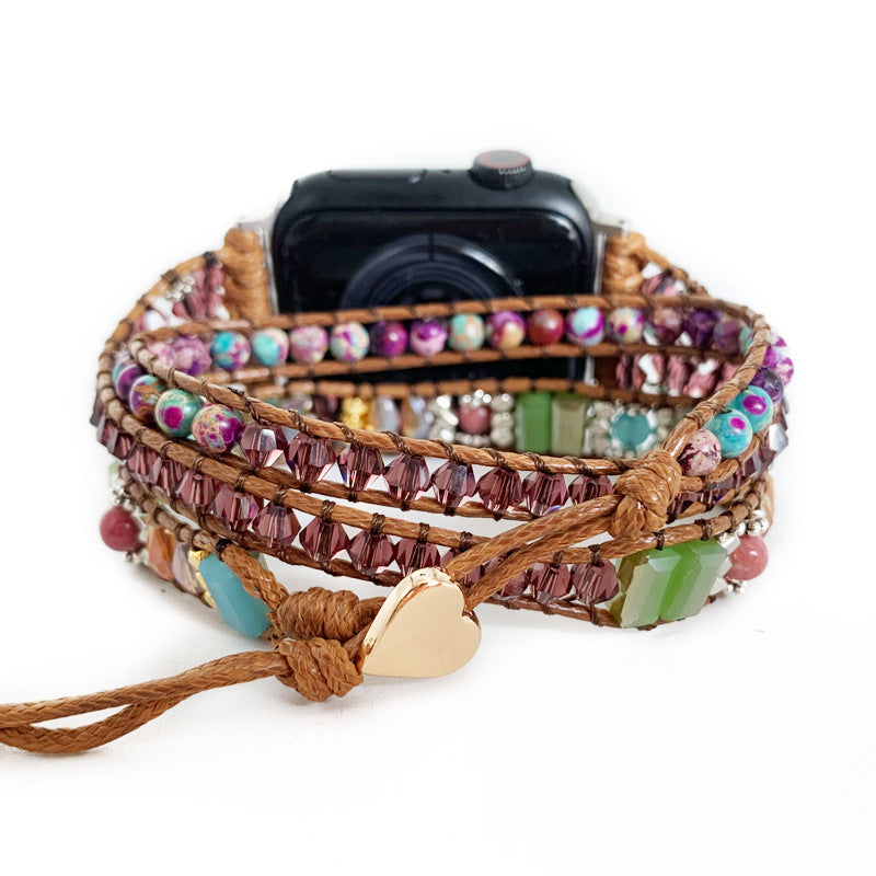 Natural Paraffin Thread Multi-layer Hand-woven Strap showcasing its bohemian design and natural materials.
