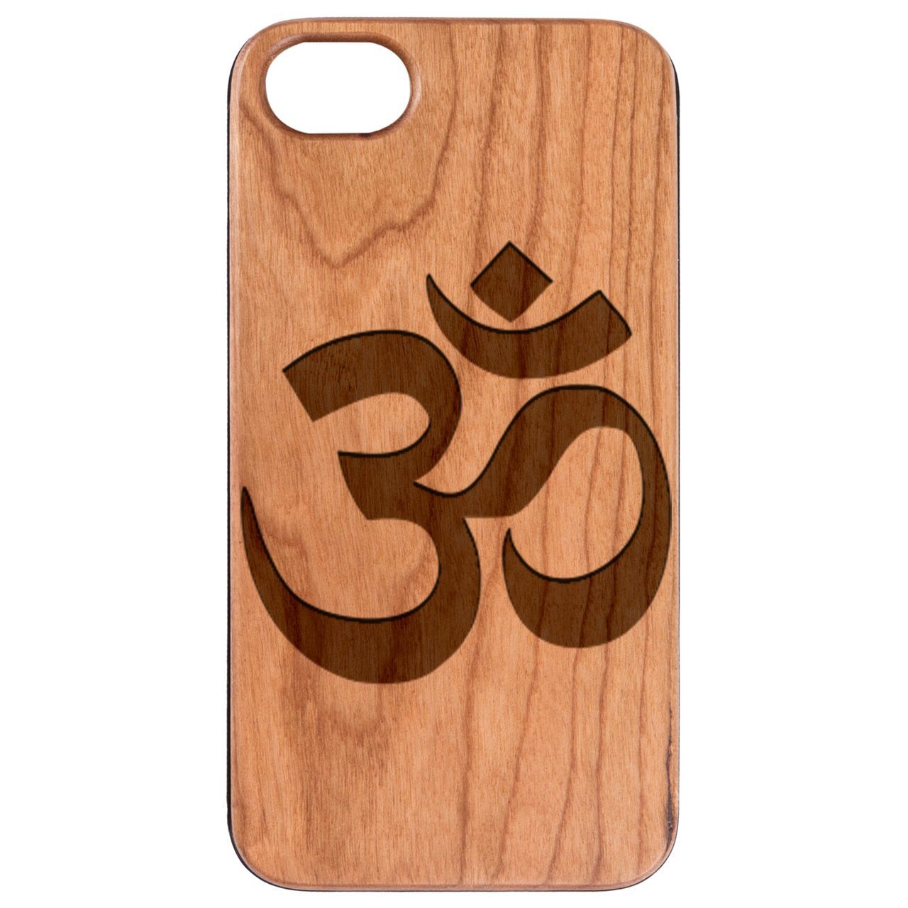Om - Engraved wooden phone case featuring intricate laser engravings and a durable design, suitable for various smartphone models.