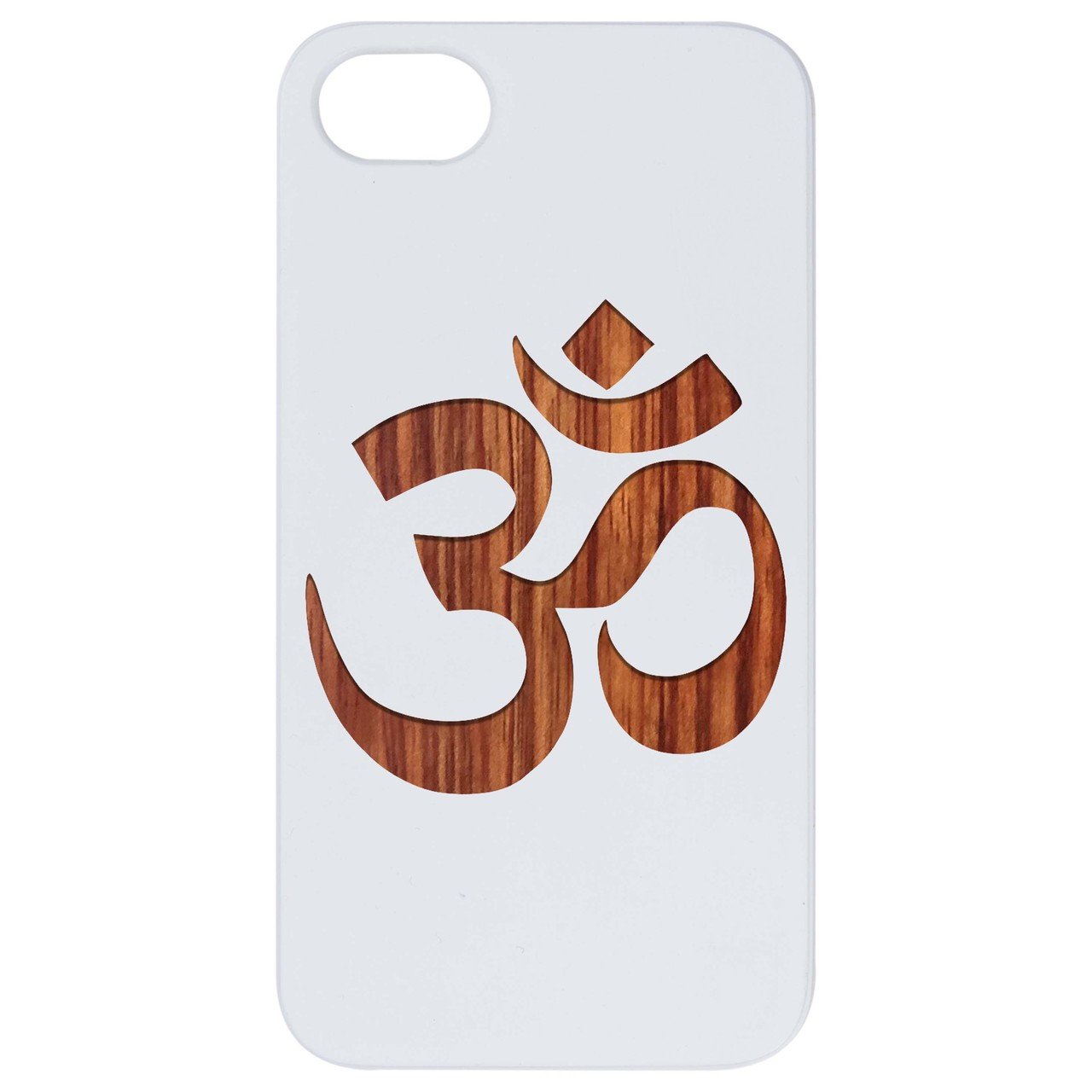Om - Engraved wooden phone case featuring intricate laser engravings and a durable design, suitable for various smartphone models.