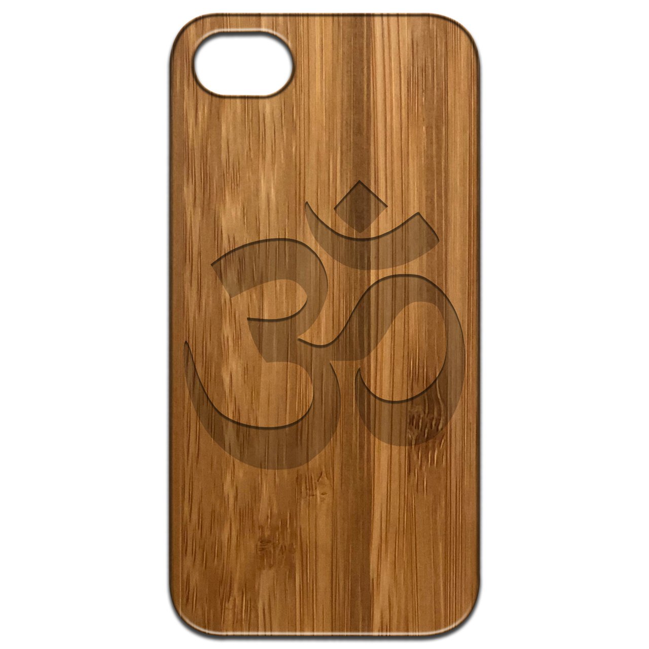Om - Engraved wooden phone case featuring intricate laser engravings and a durable design, suitable for various smartphone models.