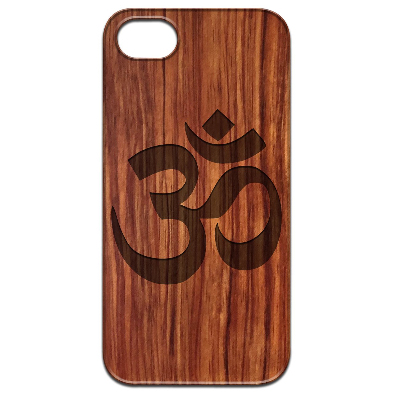 Om - Engraved wooden phone case featuring intricate laser engravings and a durable design, suitable for various smartphone models.