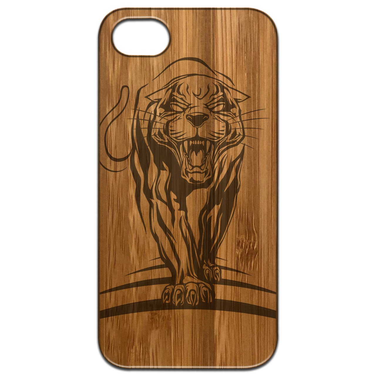 Panther - Engraved wooden phone case showcasing unique laser-engraved design and natural wood finish, ideal for iPhone and Samsung models.