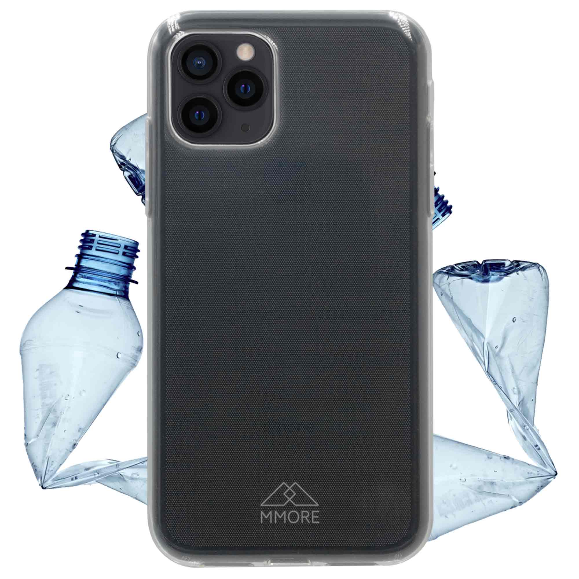 A transparent phone case made from recycled ocean plastic, showcasing its sleek design and eco-friendly material.
