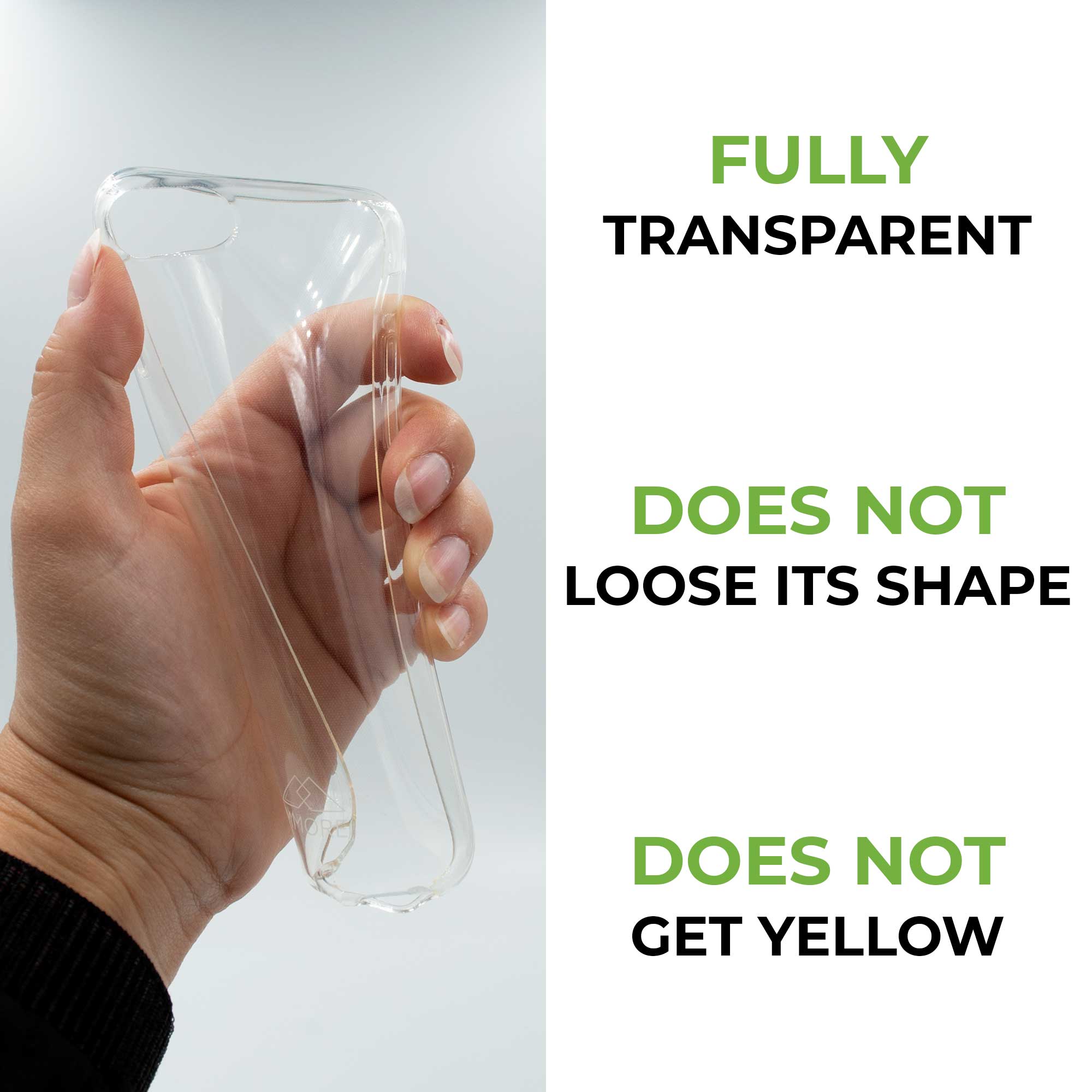 A transparent phone case made from recycled ocean plastic, showcasing its sleek design and eco-friendly material.