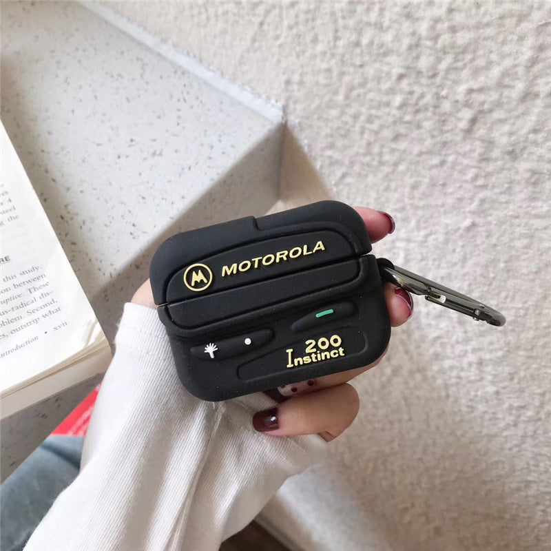 Retro BB Machine Bluetooth Wireless Earphone Case in cartoon style, made of durable silicone with a clamshell design.