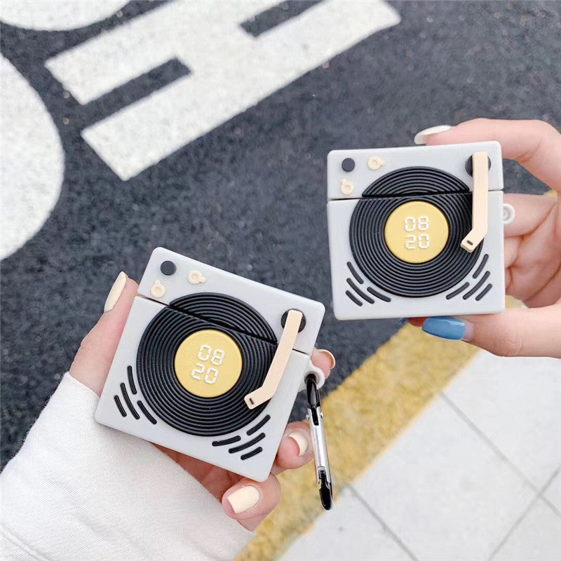 Retro Creative Gramophone Silicone Headphone Case designed for AirPods, featuring a nostalgic gramophone design in vibrant colors.