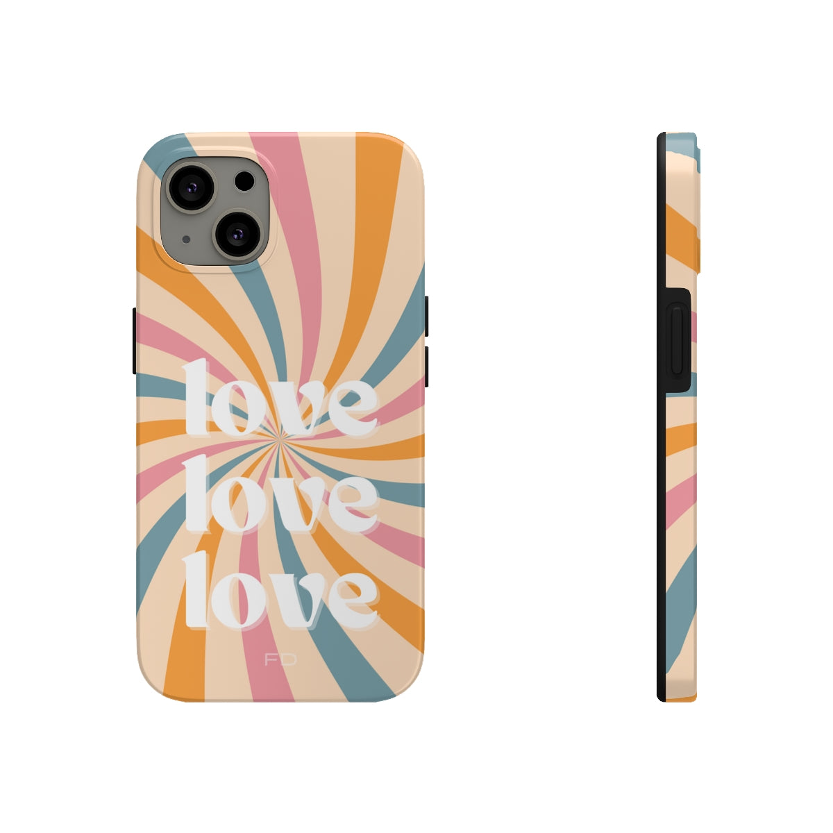 Retro Love Touch Case for iPhone featuring a glossy finish, impact-resistant design, and wireless charging support.