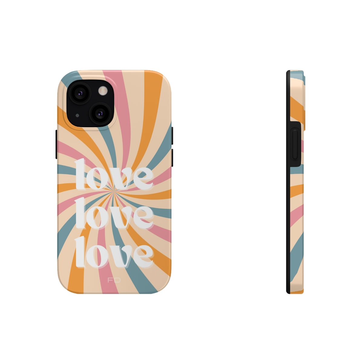 Retro Love Touch Case for iPhone featuring a glossy finish, impact-resistant design, and wireless charging support.
