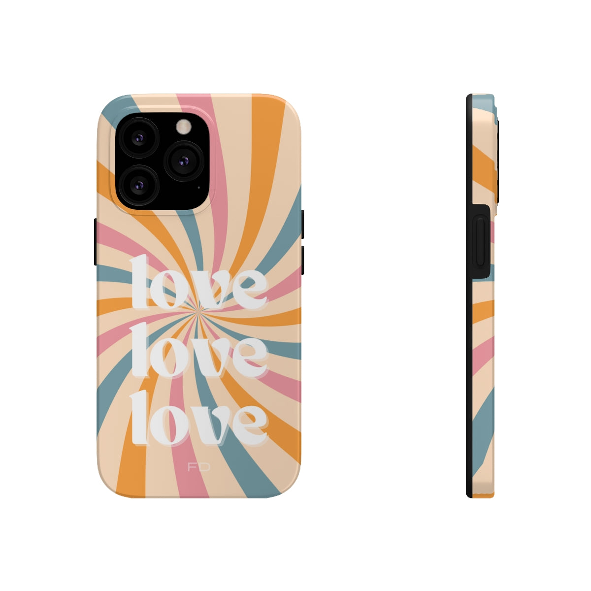 Retro Love Touch Case for iPhone featuring a glossy finish, impact-resistant design, and wireless charging support.