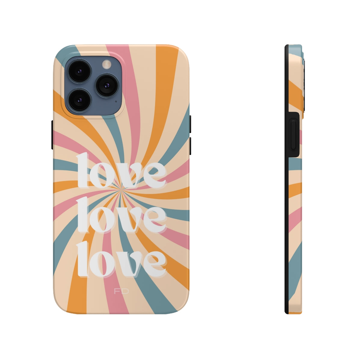 Retro Love Touch Case for iPhone featuring a glossy finish, impact-resistant design, and wireless charging support.