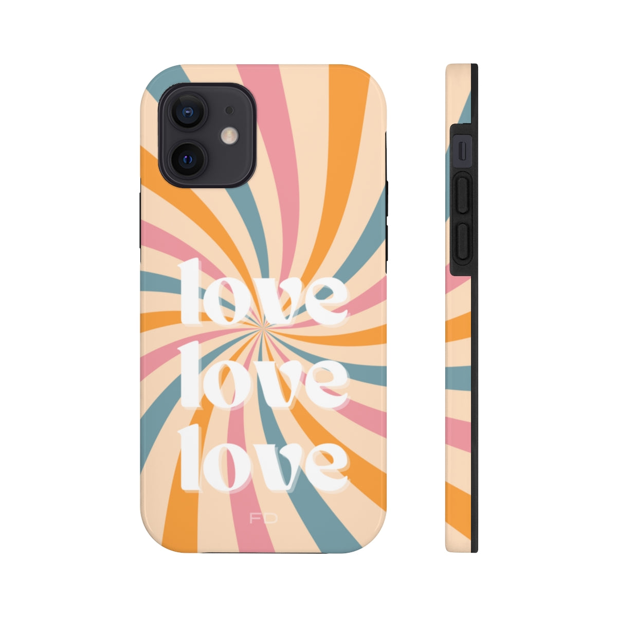Retro Love Touch Case for iPhone featuring a glossy finish, impact-resistant design, and wireless charging support.