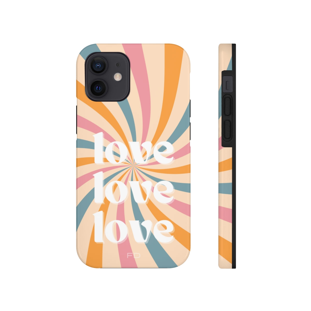 Retro Love Touch Case for iPhone featuring a glossy finish, impact-resistant design, and wireless charging support.
