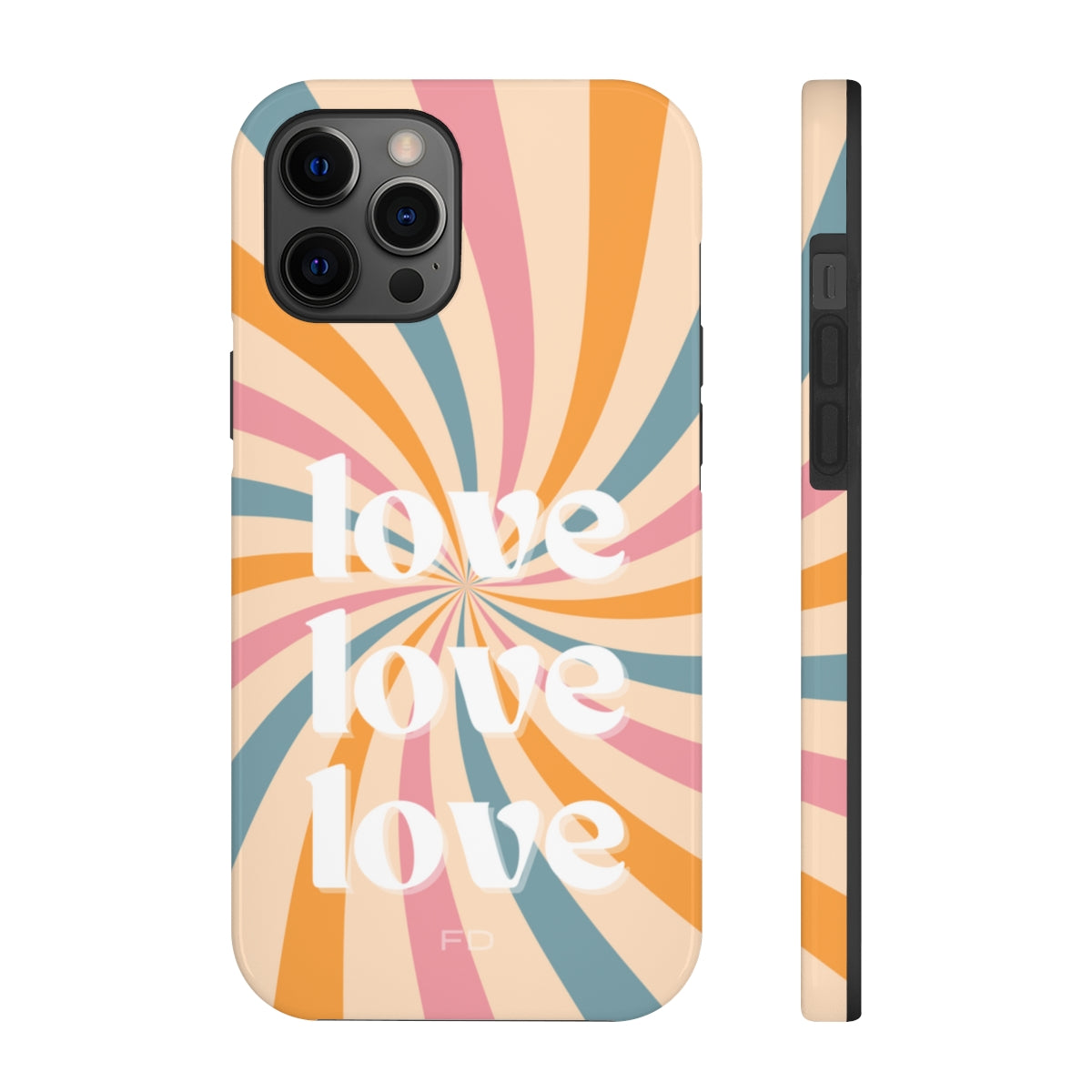 Retro Love Touch Case for iPhone featuring a glossy finish, impact-resistant design, and wireless charging support.