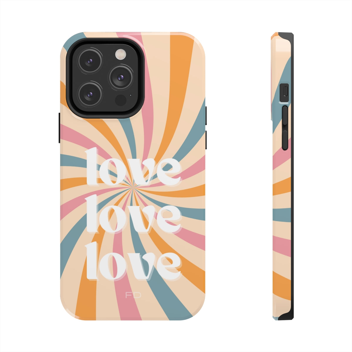 Retro Love Touch Case for iPhone featuring a glossy finish, impact-resistant design, and wireless charging support.