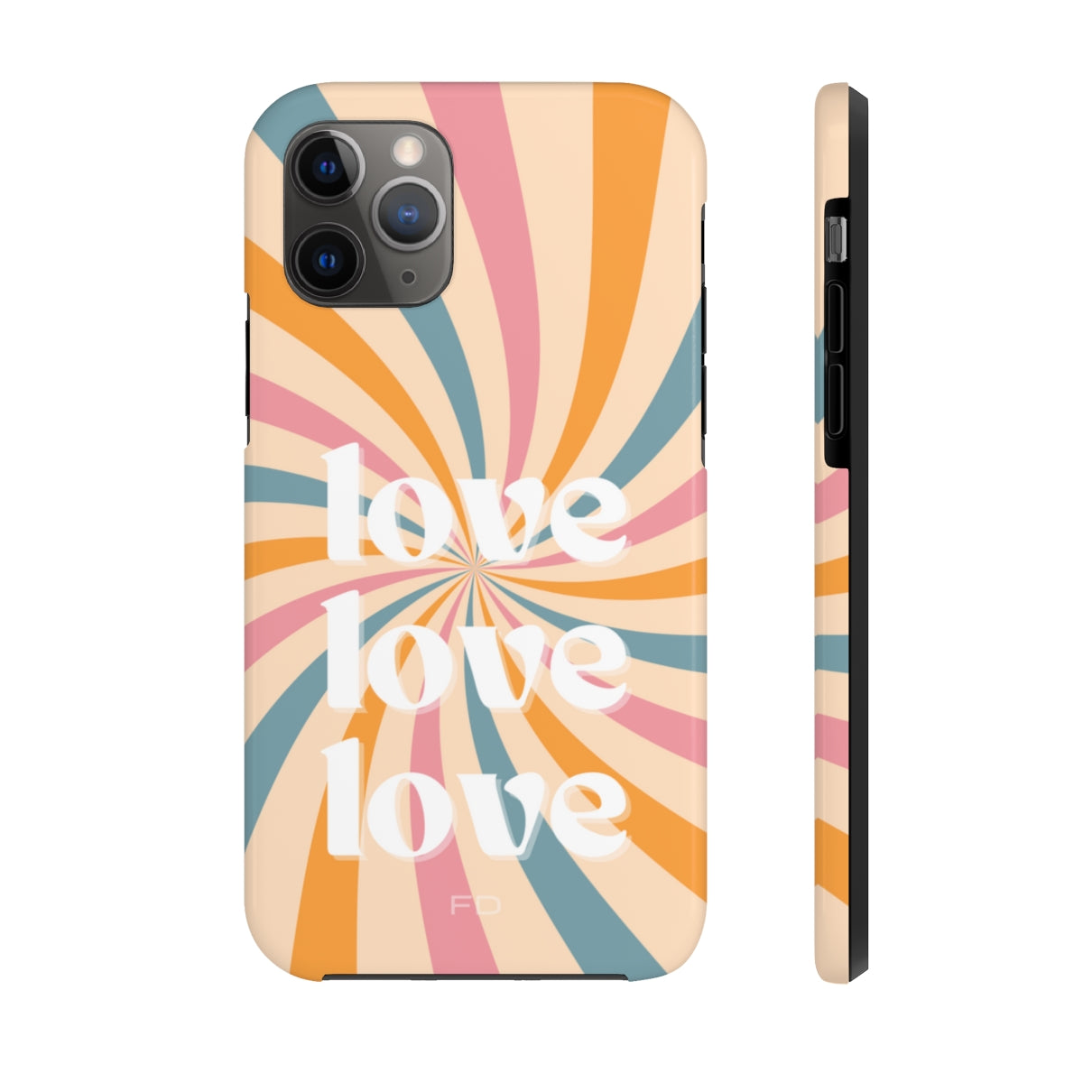 Retro Love Touch Case for iPhone featuring a glossy finish, impact-resistant design, and wireless charging support.