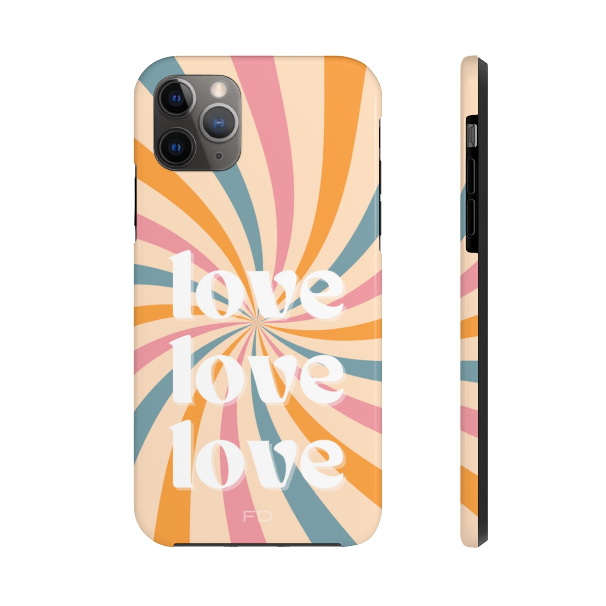 Retro Love Touch Case for iPhone featuring a glossy finish, impact-resistant design, and wireless charging support.