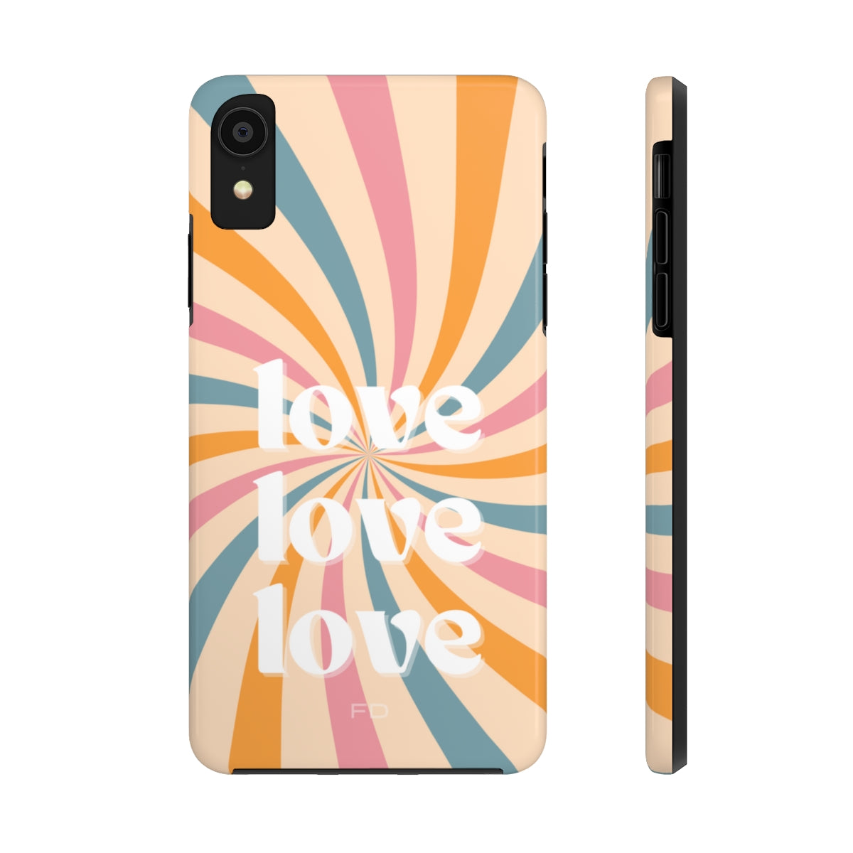 Retro Love Touch Case for iPhone featuring a glossy finish, impact-resistant design, and wireless charging support.