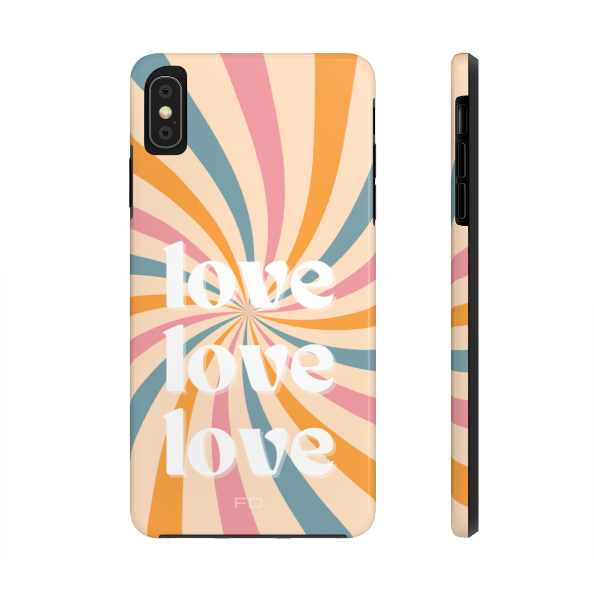Retro Love Touch Case for iPhone featuring a glossy finish, impact-resistant design, and wireless charging support.