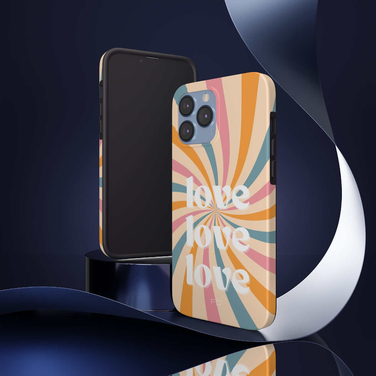 Retro Love Touch Case for iPhone featuring a glossy finish, impact-resistant design, and wireless charging support.