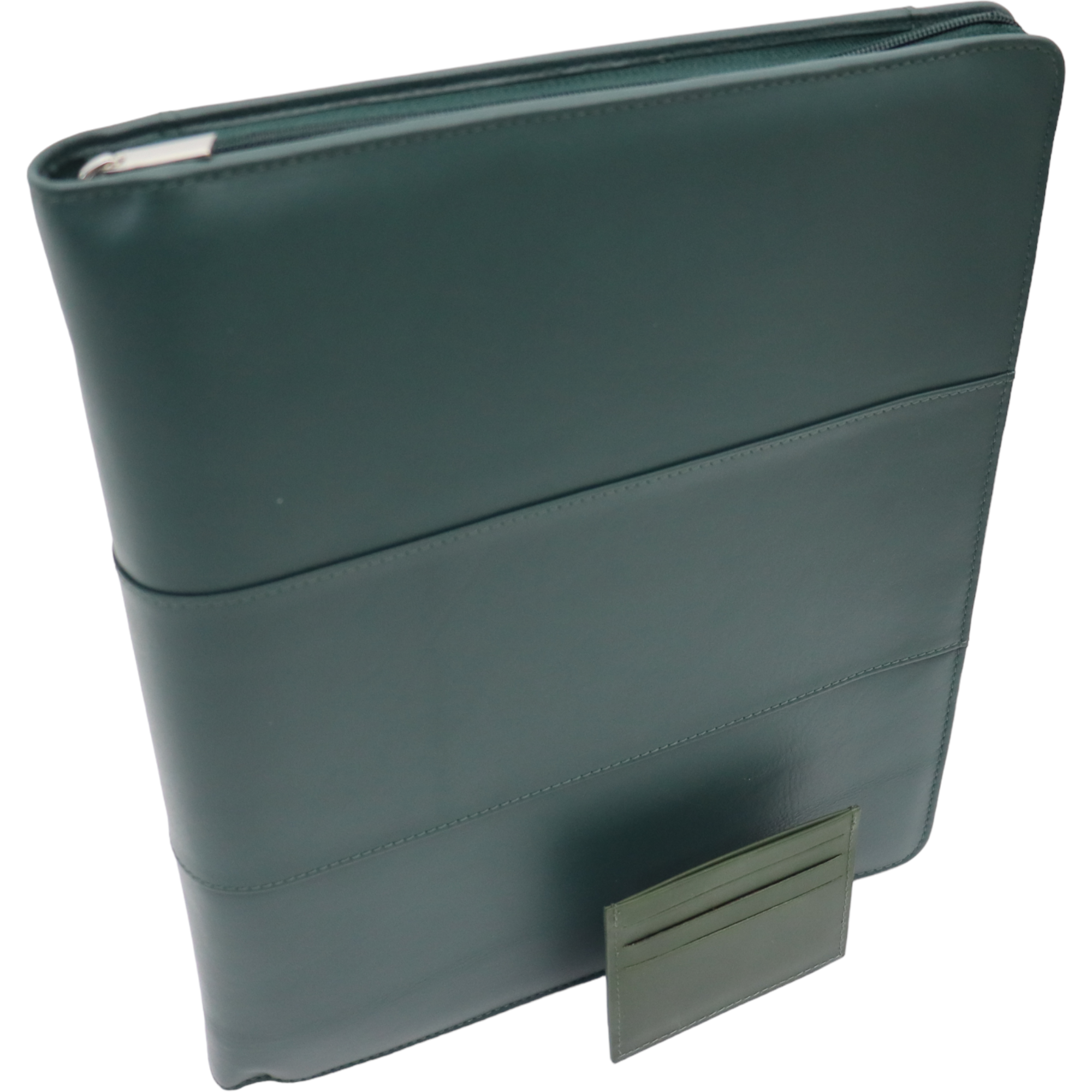 Safekeepers Leren Schrijfmap A4 met Pasjeshouder en Tracker, gemaakt van hoogwaardig leer met rits en tracker voor veilig opbergen van documenten.