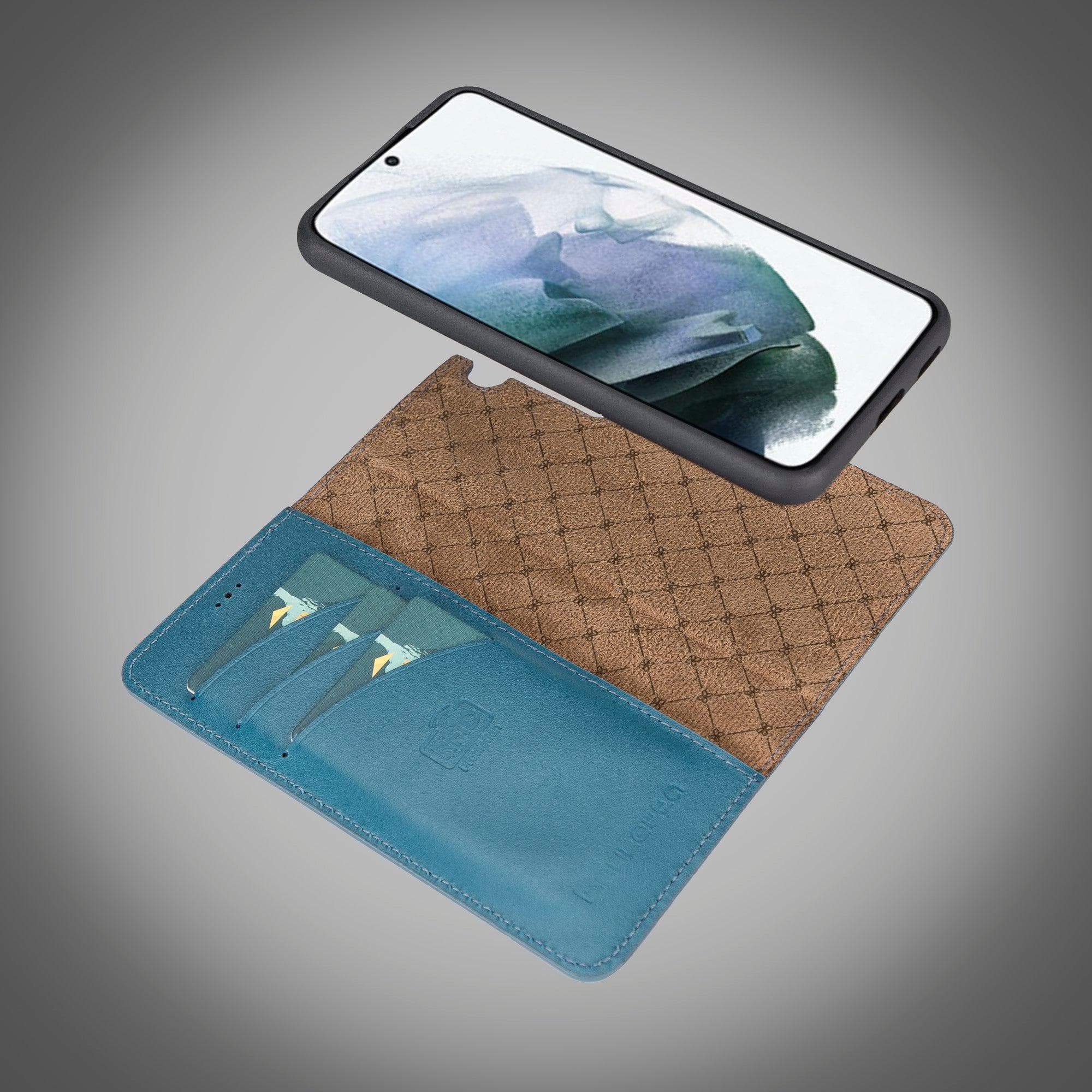 Samsung Galaxy S22 Series Leather Detachable Wallet Case in black, showcasing its premium leather finish and detachable design.