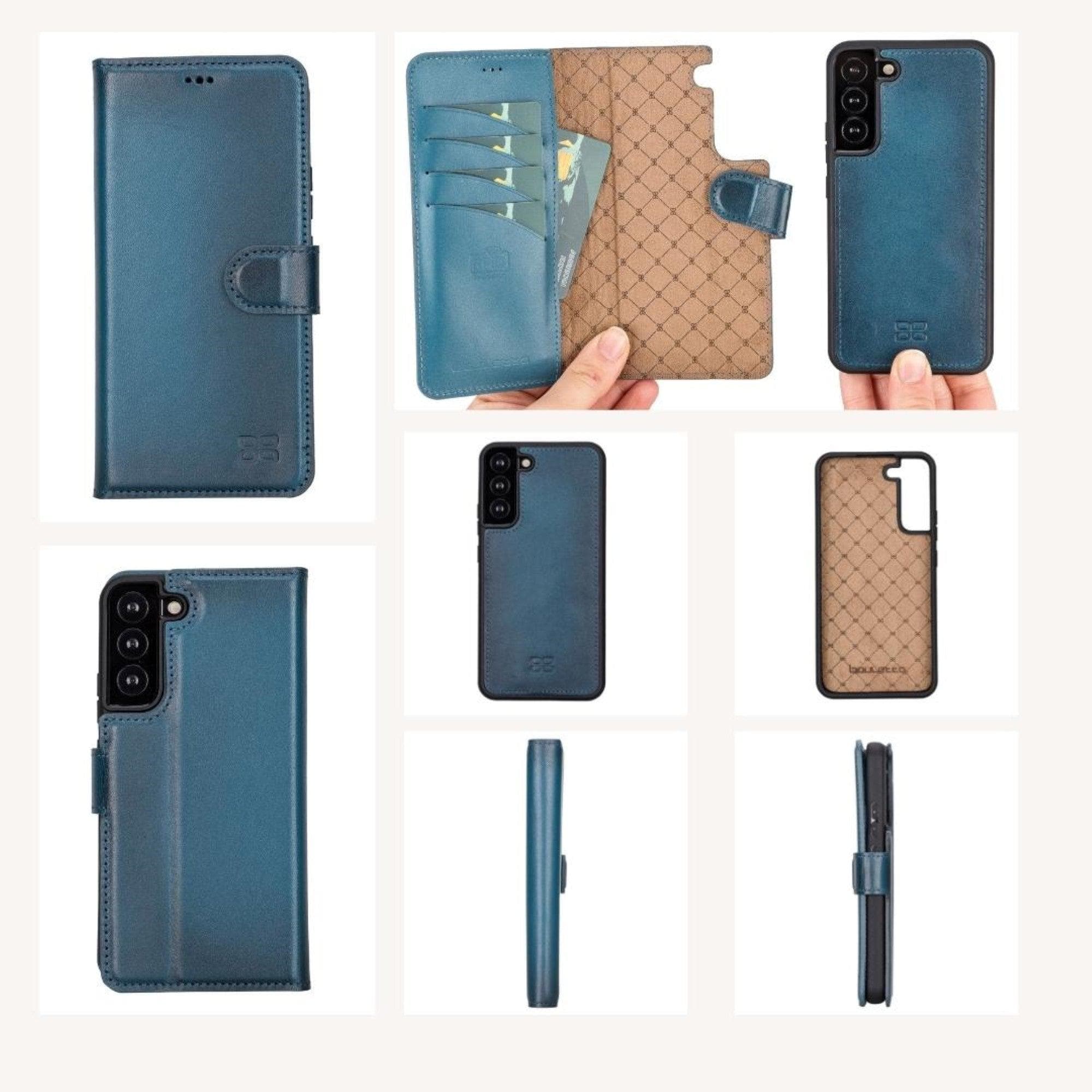 Samsung Galaxy S22 Series Leather Detachable Wallet Case in black, showcasing its premium leather finish and detachable design.