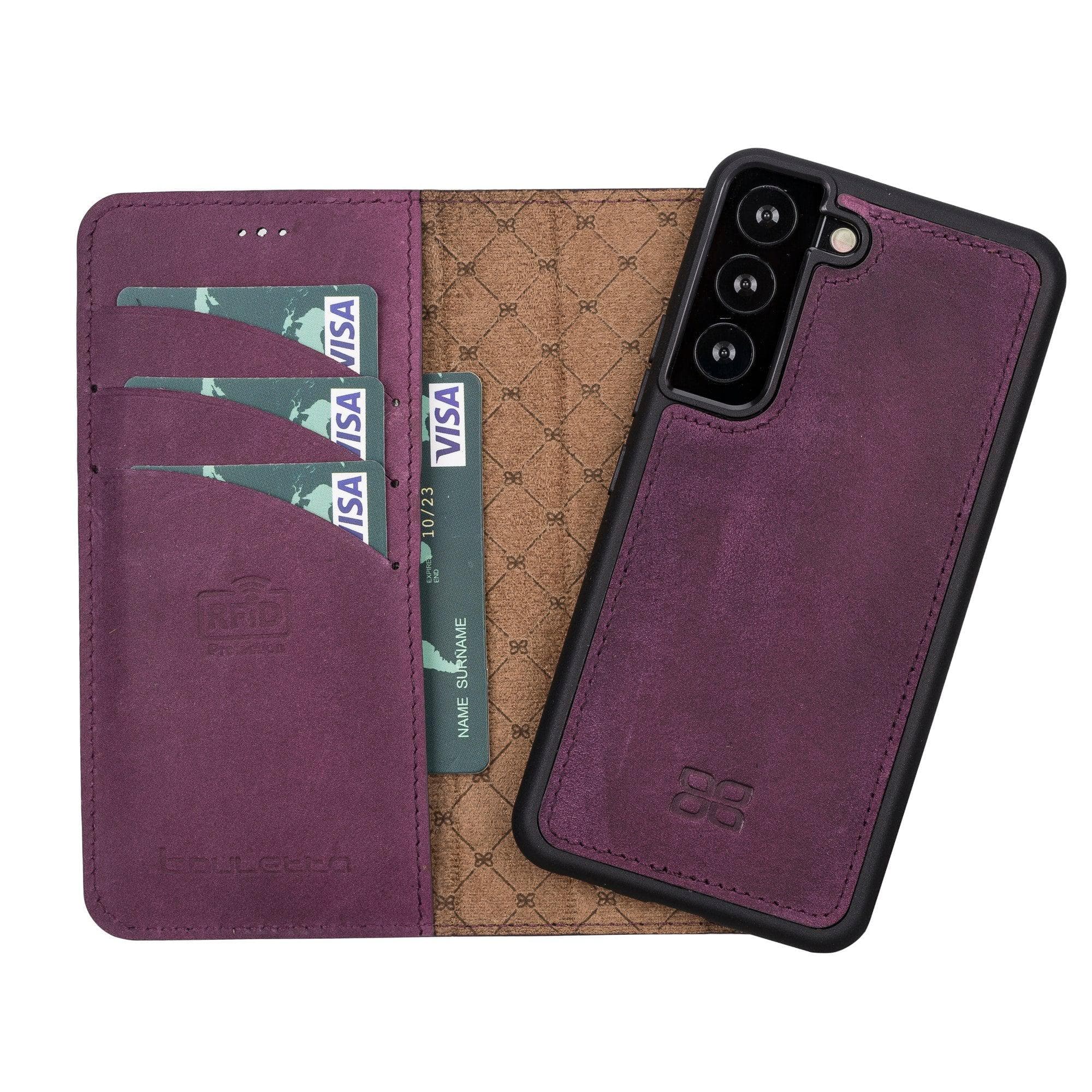 Samsung Galaxy S22 Series Leather Detachable Wallet Case in black, showcasing its premium leather finish and detachable design.