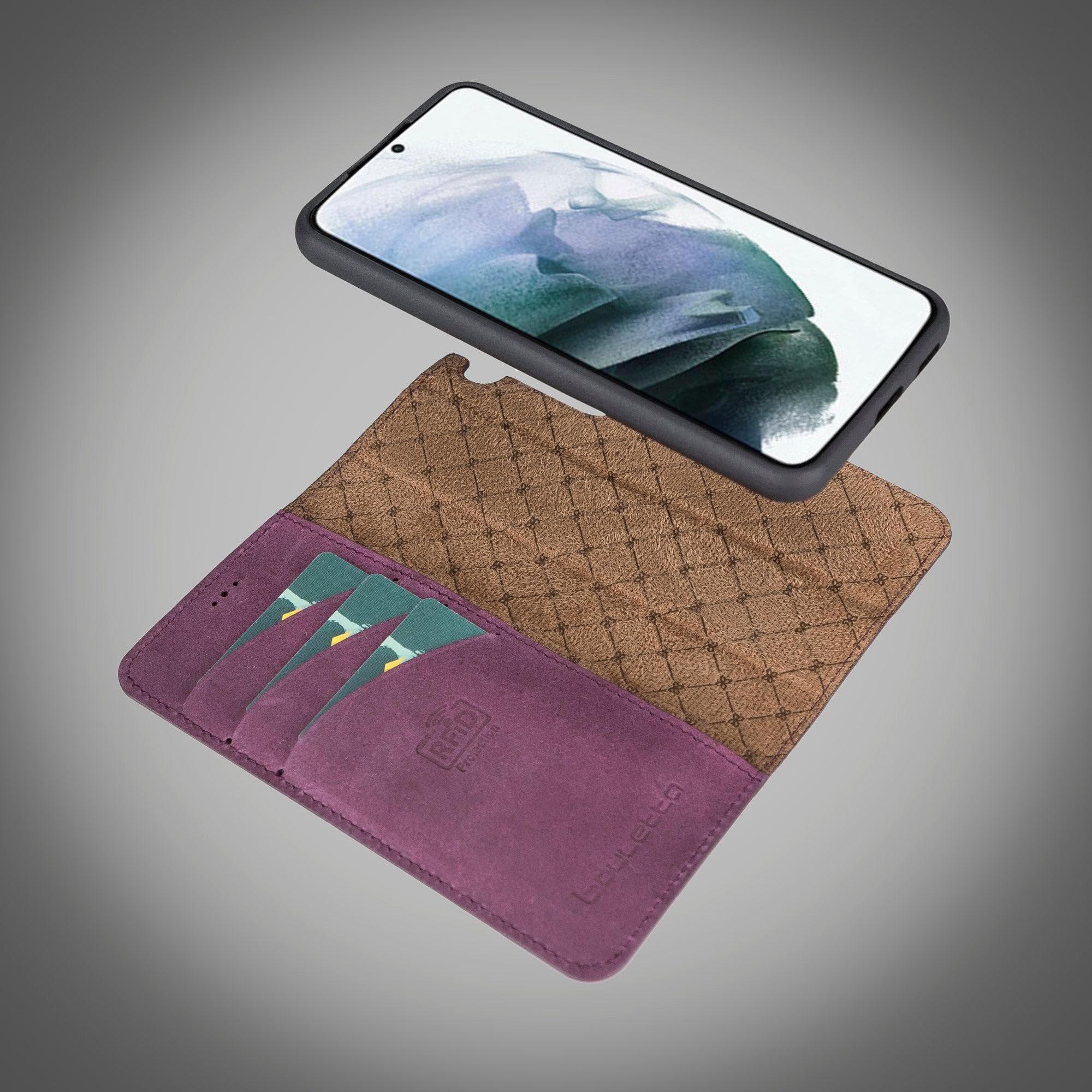 Samsung Galaxy S22 Series Leather Detachable Wallet Case in black, showcasing its premium leather finish and detachable design.