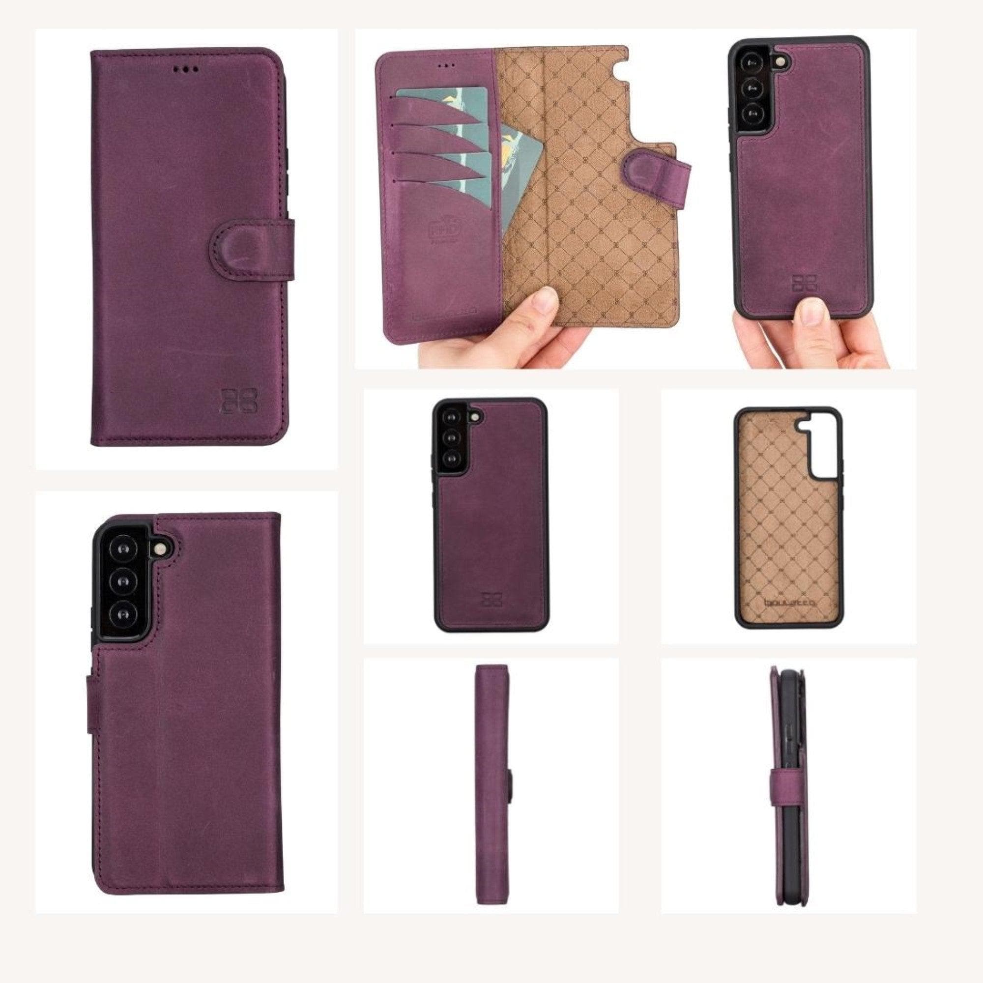 Samsung Galaxy S22 Series Leather Detachable Wallet Case in black, showcasing its premium leather finish and detachable design.