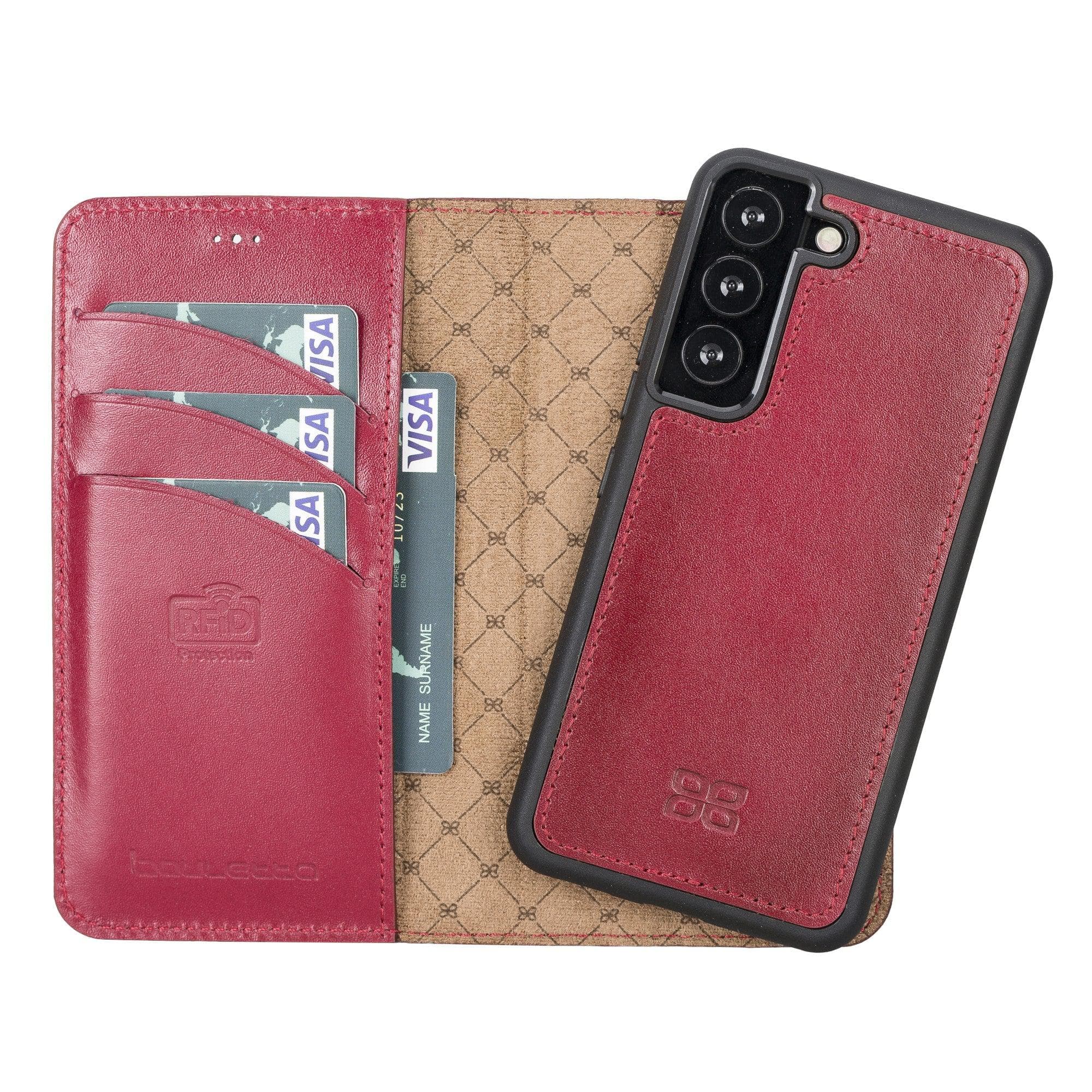 Samsung Galaxy S22 Series Leather Detachable Wallet Case in black, showcasing its premium leather finish and detachable design.
