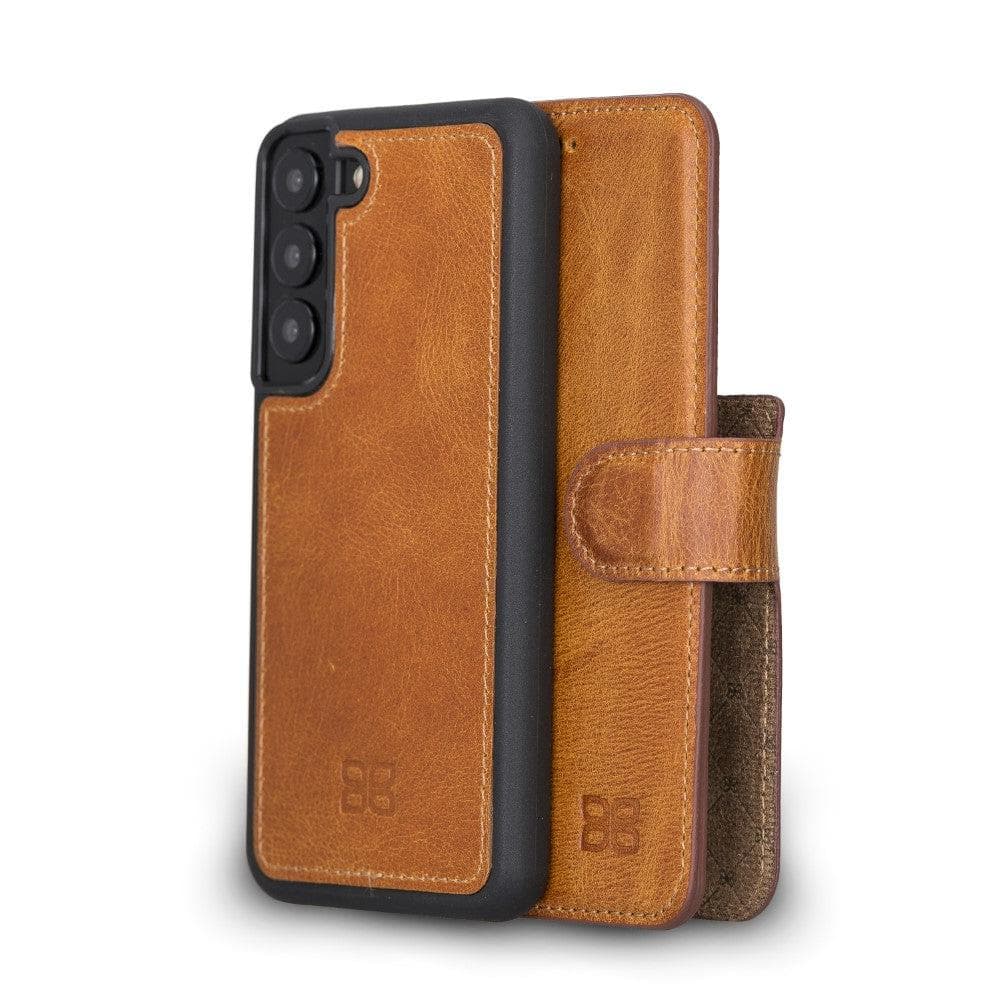 Samsung Galaxy S22 Series Leather Detachable Wallet Case in black, showcasing its premium leather finish and detachable design.