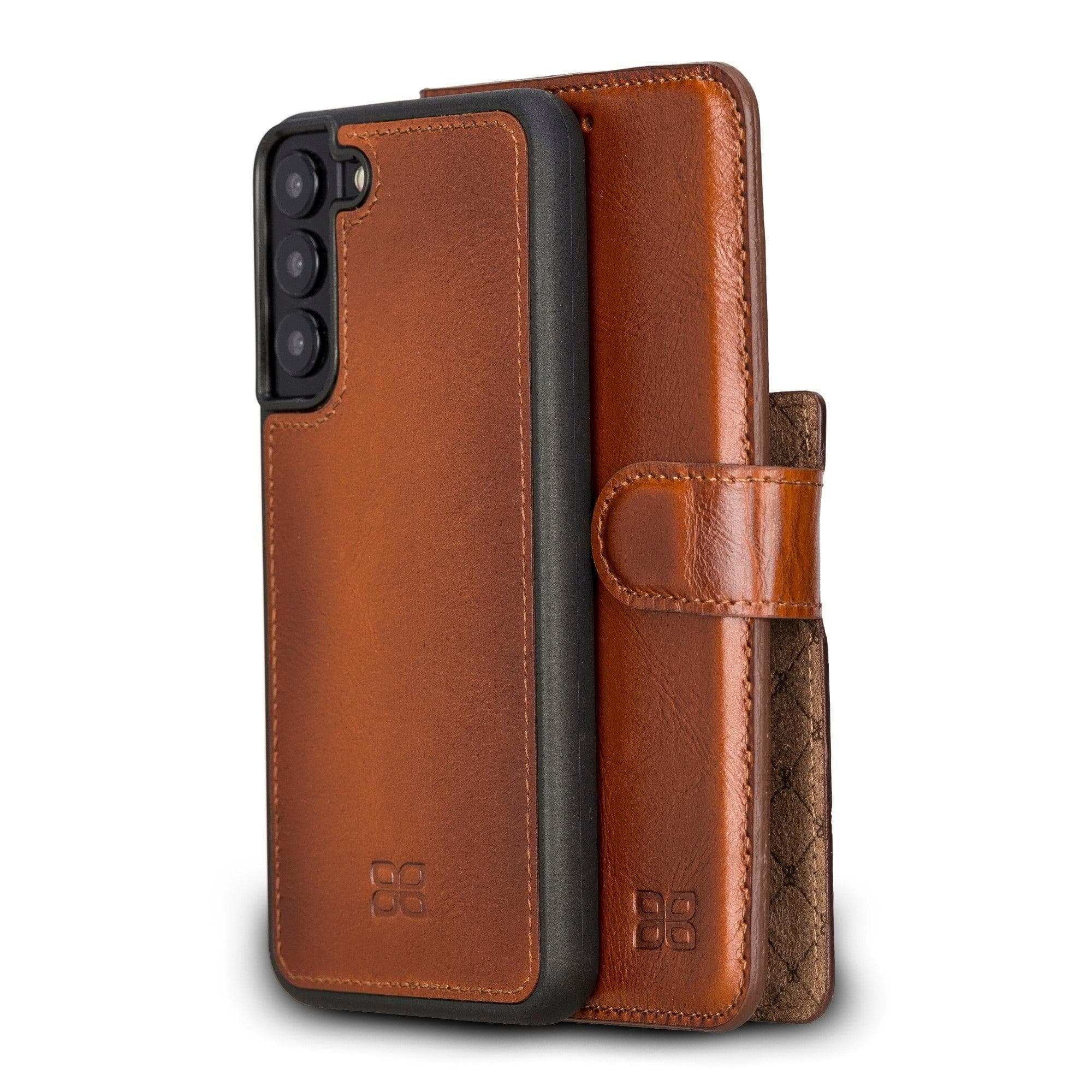 Samsung Galaxy S22 Series Leather Detachable Wallet Case in black, showcasing its premium leather finish and detachable design.