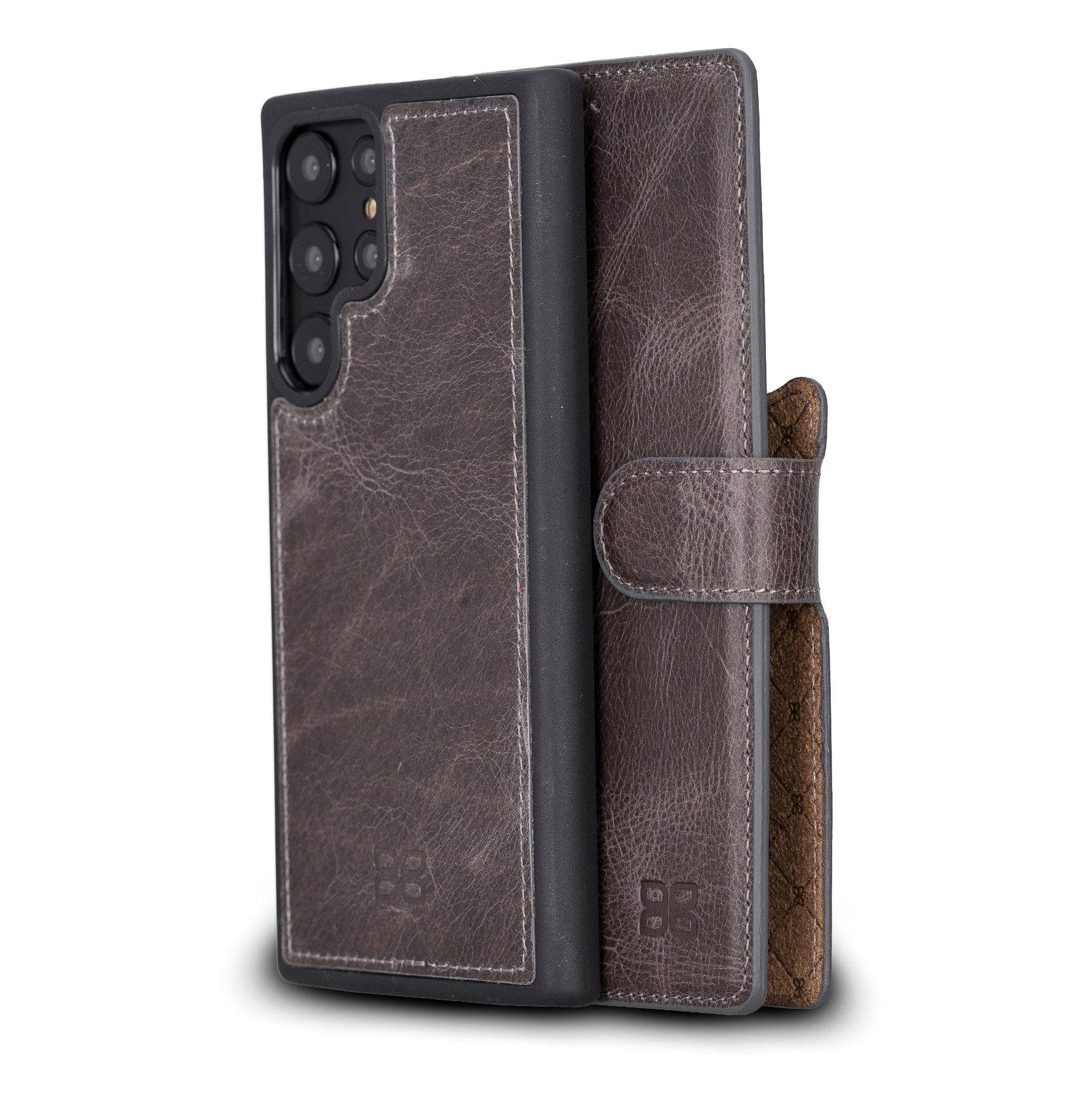 Samsung Galaxy S22 Series Leather Detachable Wallet Case in black, showcasing its premium leather finish and detachable design.