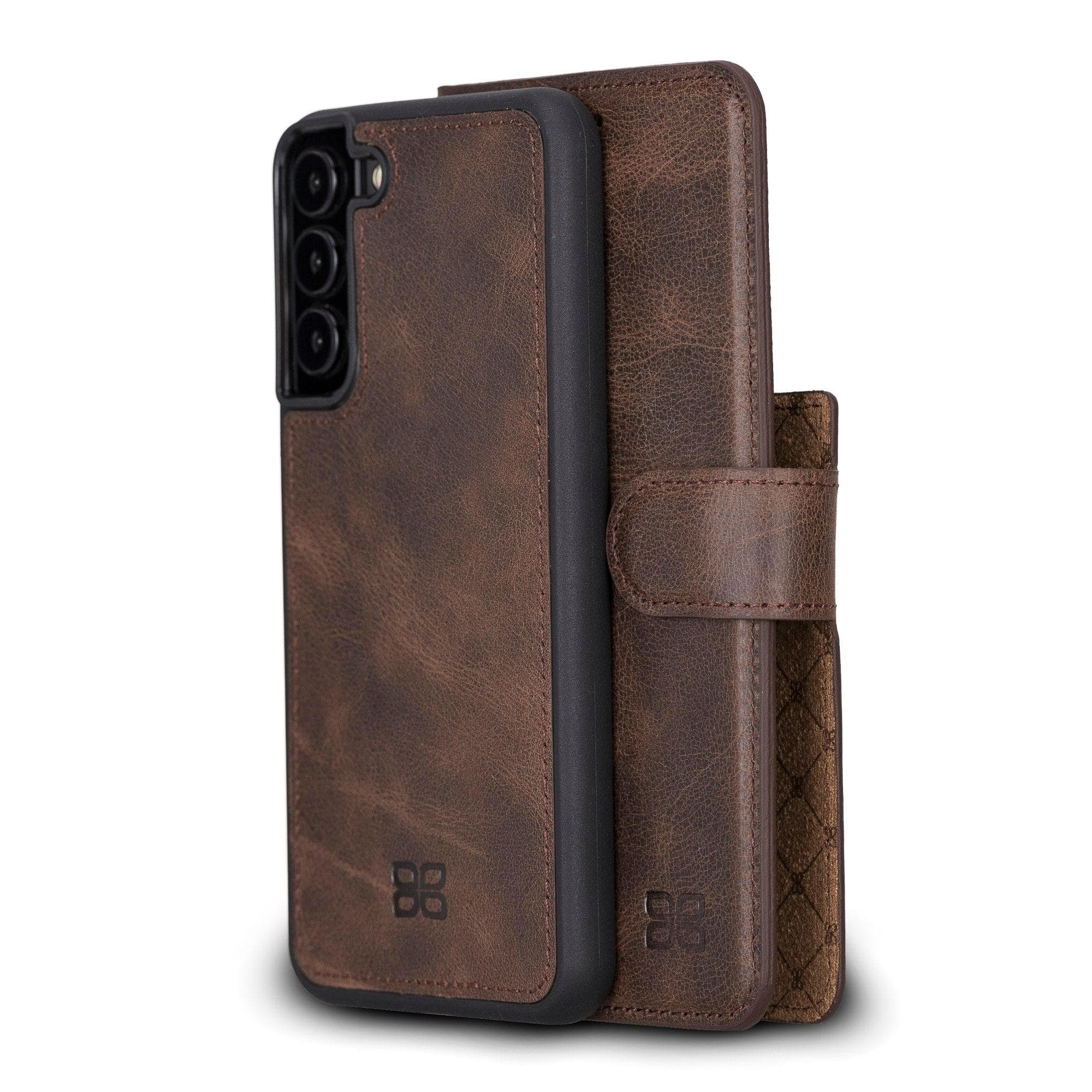 Samsung Galaxy S22 Series Leather Detachable Wallet Case in black, showcasing its premium leather finish and detachable design.