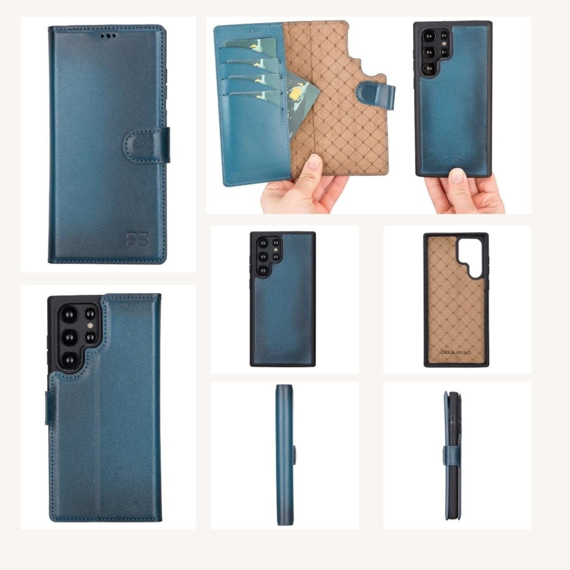 Samsung Galaxy S22 Series Leather Detachable Wallet Case in black, showcasing its premium leather finish and detachable design.