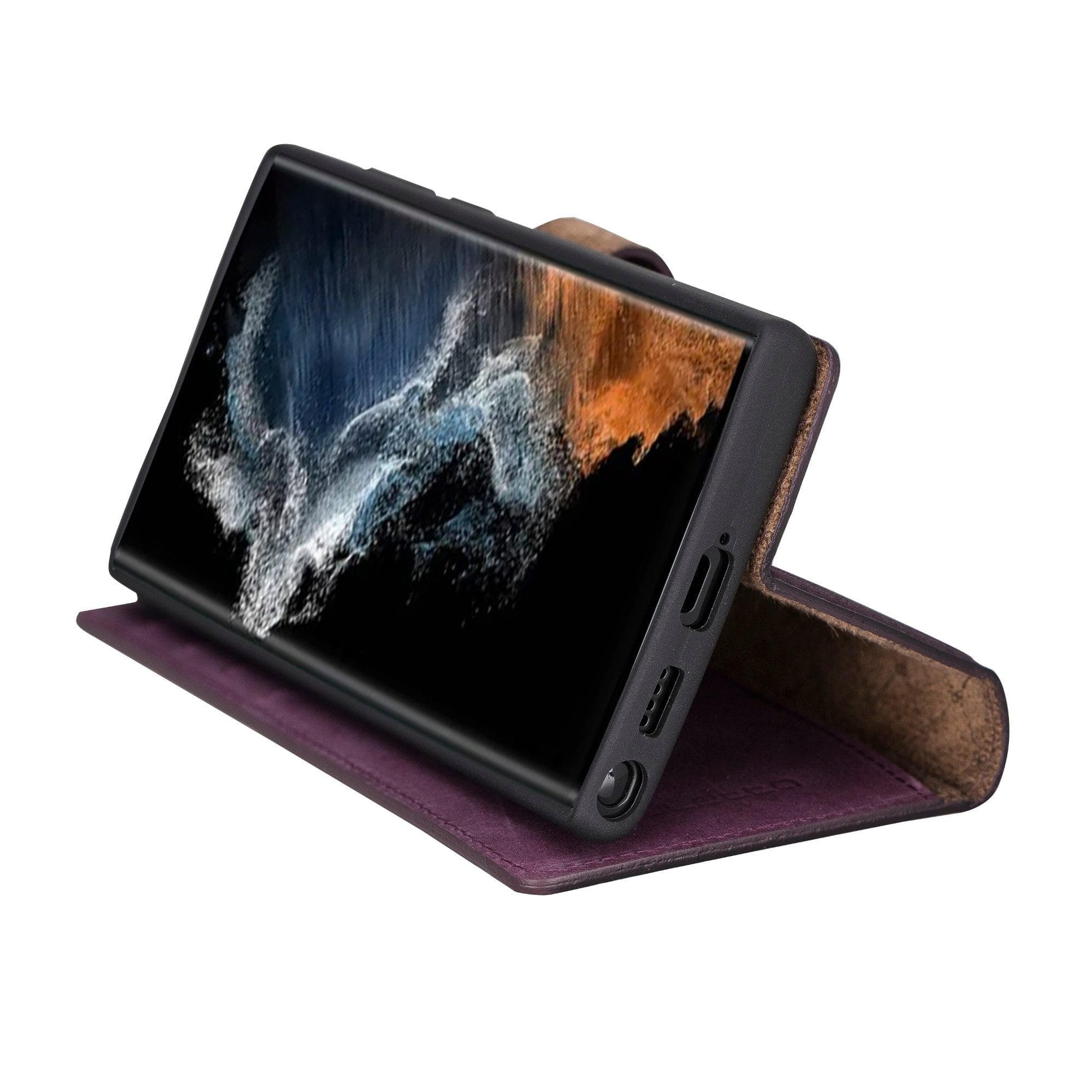 Samsung Galaxy S22 Series Leather Detachable Wallet Case in black, showcasing its premium leather finish and detachable design.