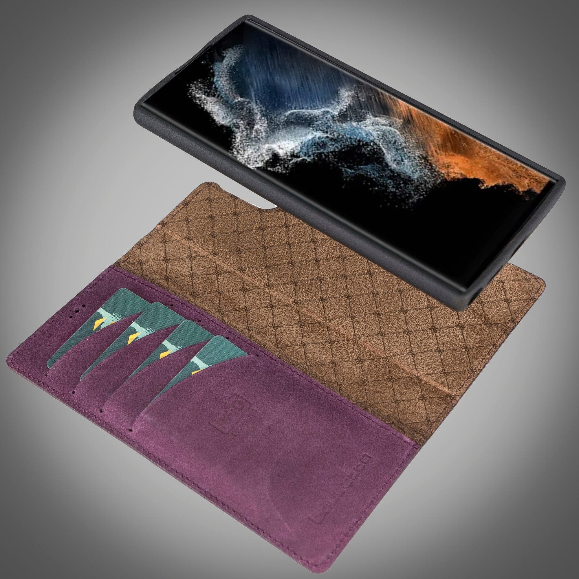 Samsung Galaxy S22 Series Leather Detachable Wallet Case in black, showcasing its premium leather finish and detachable design.