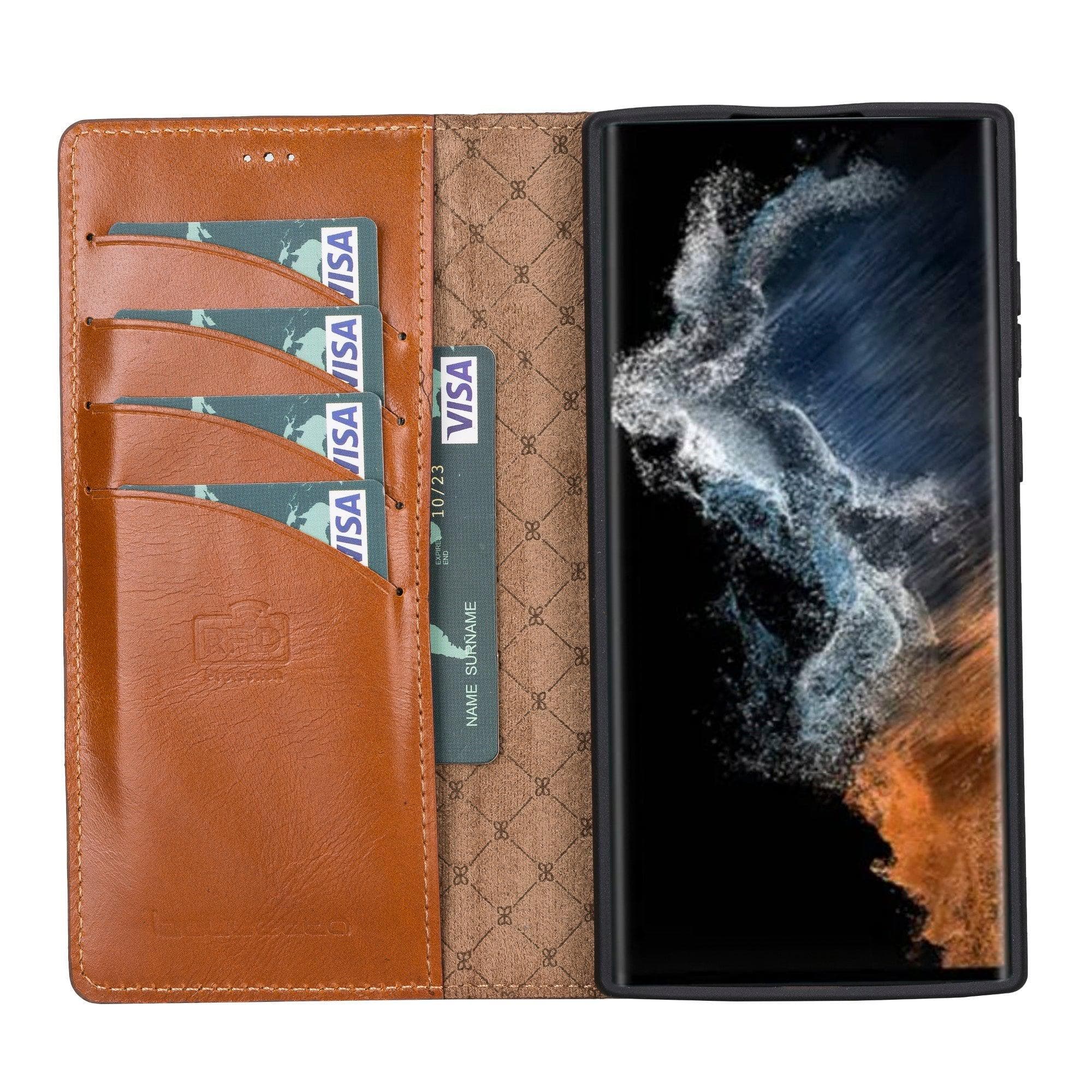 Samsung Galaxy S22 Series Leather Detachable Wallet Case in black, showcasing its premium leather finish and detachable design.