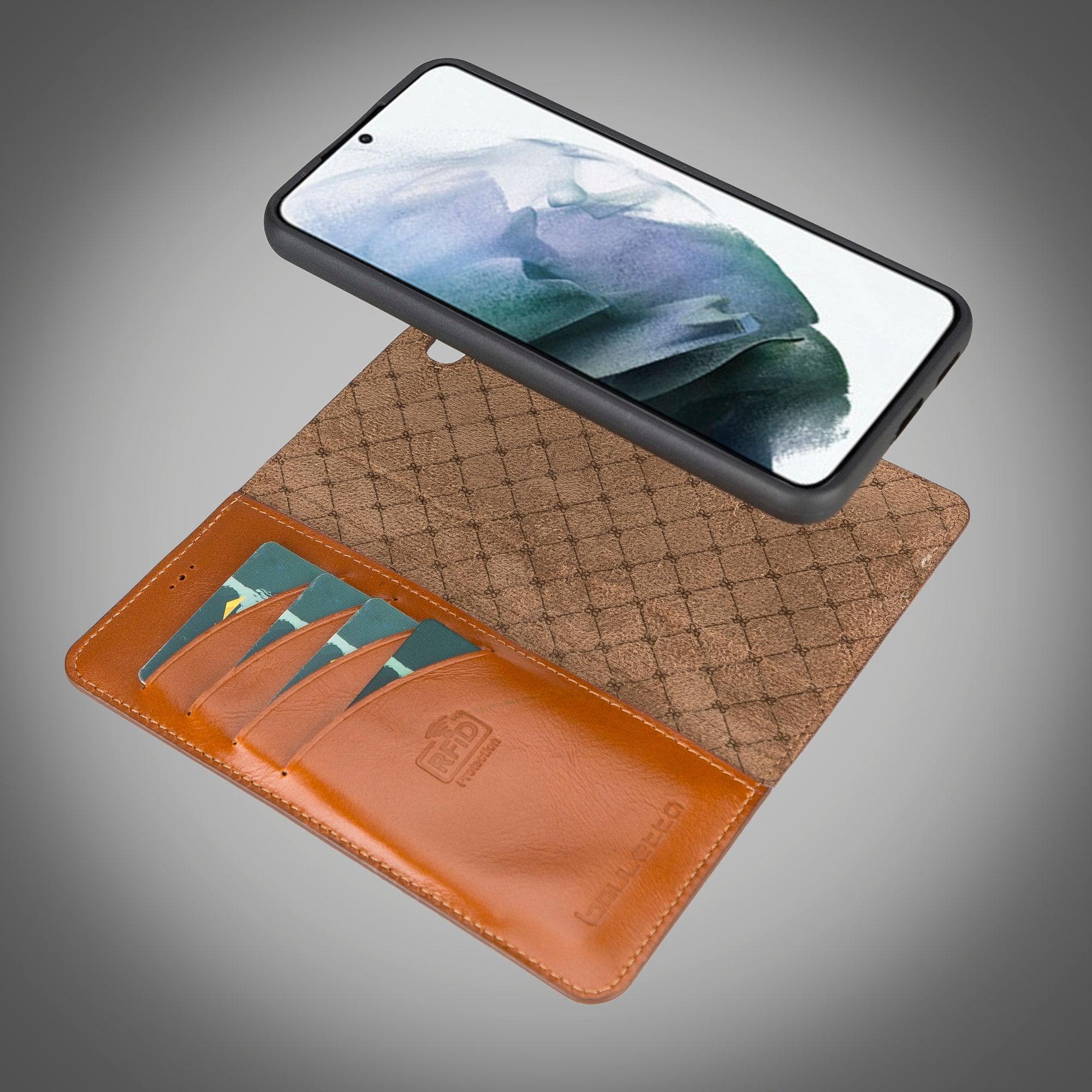 Samsung Galaxy S22 Series Leather Detachable Wallet Case in black, showcasing its premium leather finish and detachable design.