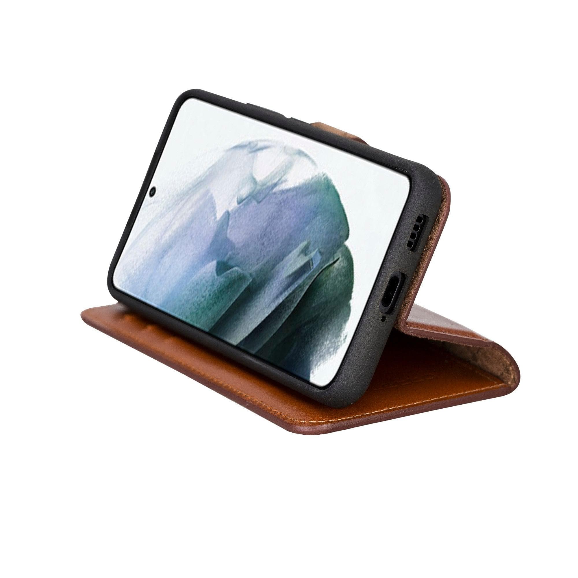 Samsung Galaxy S22 Series Leather Detachable Wallet Case in black, showcasing its premium leather finish and detachable design.