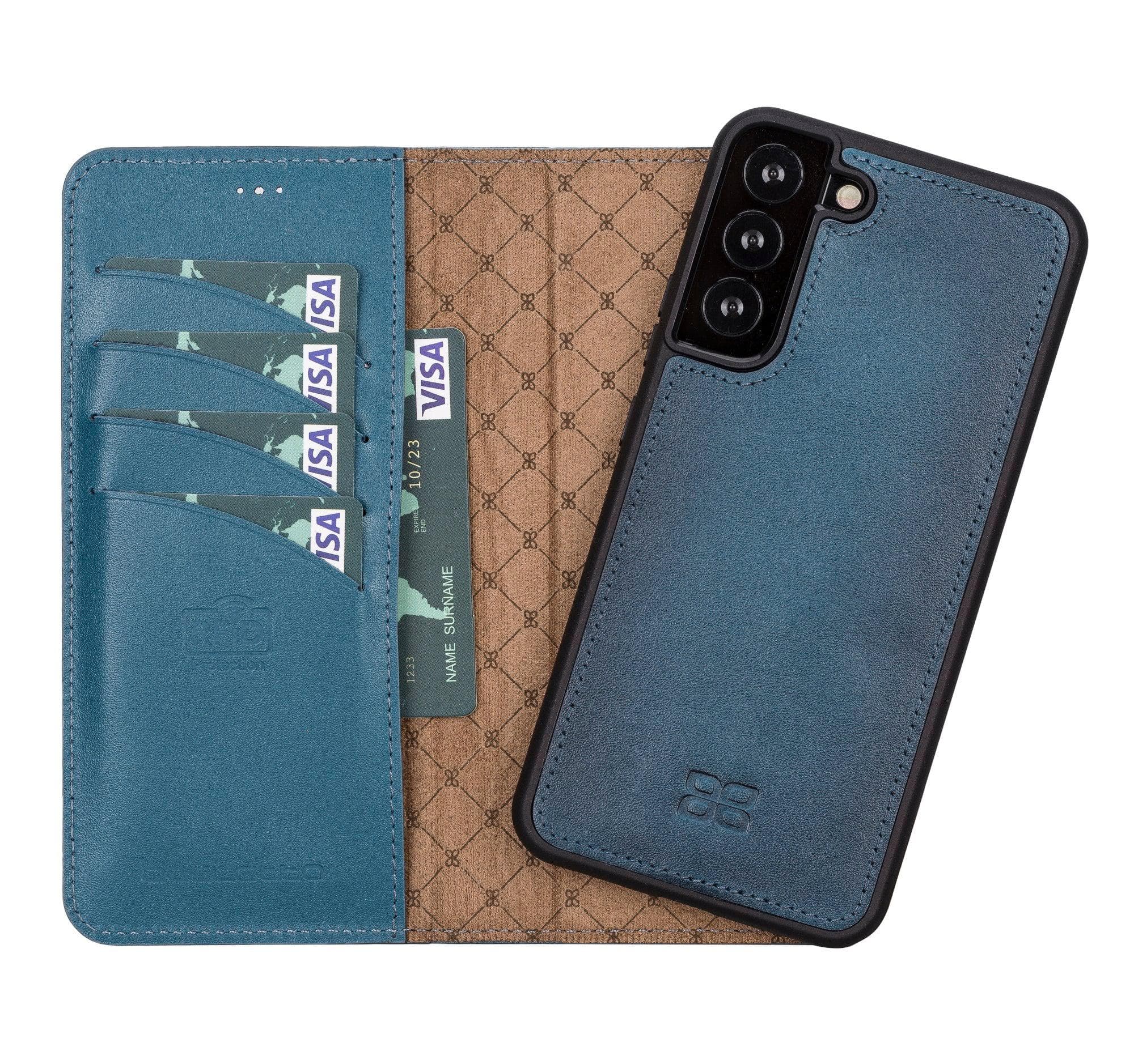 Samsung Galaxy S22 Series Leather Detachable Wallet Case in black, showcasing its premium leather finish and detachable design.