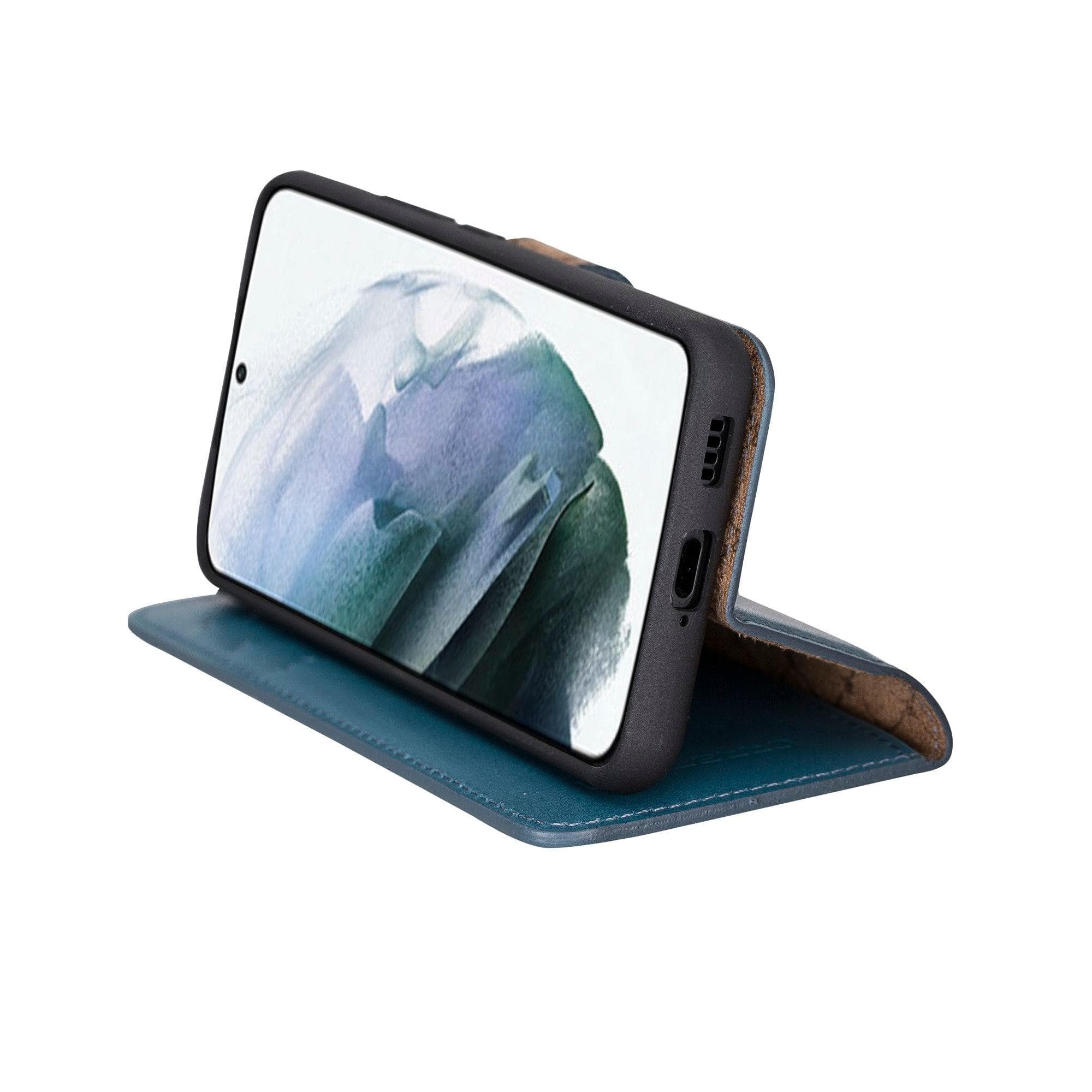 Samsung Galaxy S22 Series Leather Detachable Wallet Case in black, showcasing its premium leather finish and detachable design.