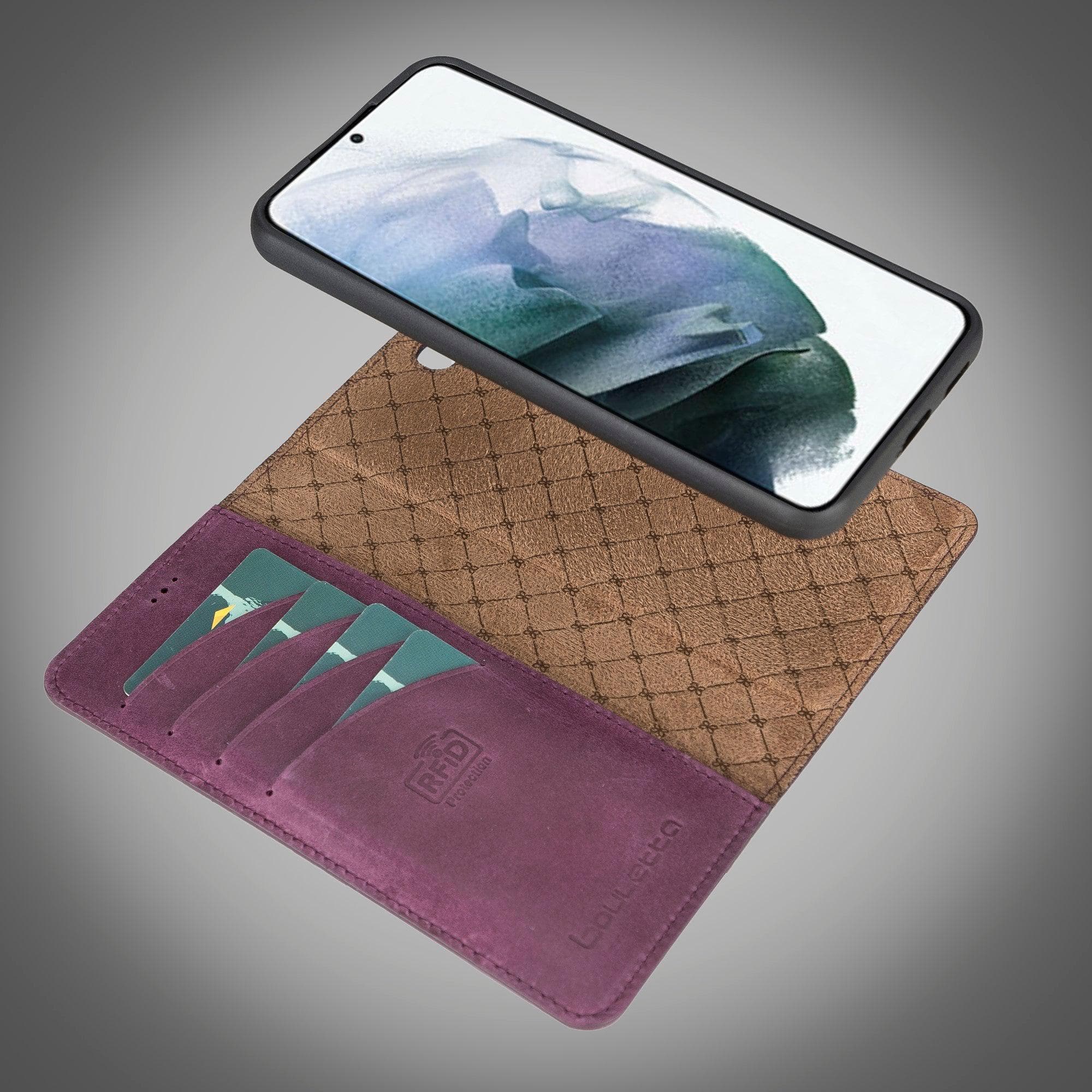 Samsung Galaxy S22 Series Leather Detachable Wallet Case in black, showcasing its premium leather finish and detachable design.