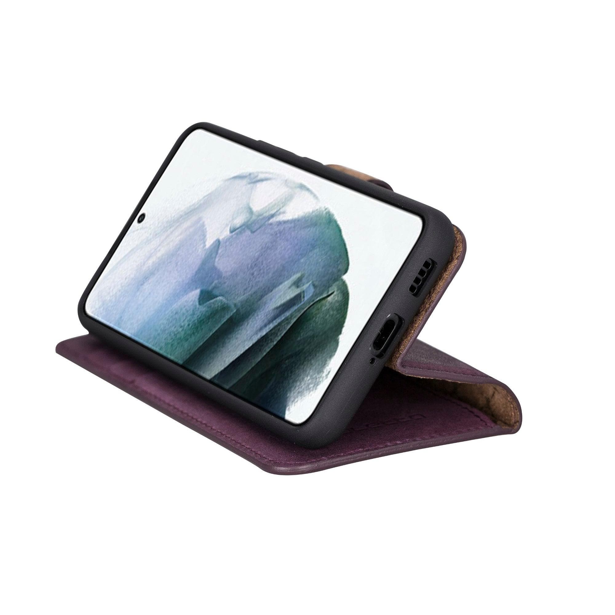 Samsung Galaxy S22 Series Leather Detachable Wallet Case in black, showcasing its premium leather finish and detachable design.